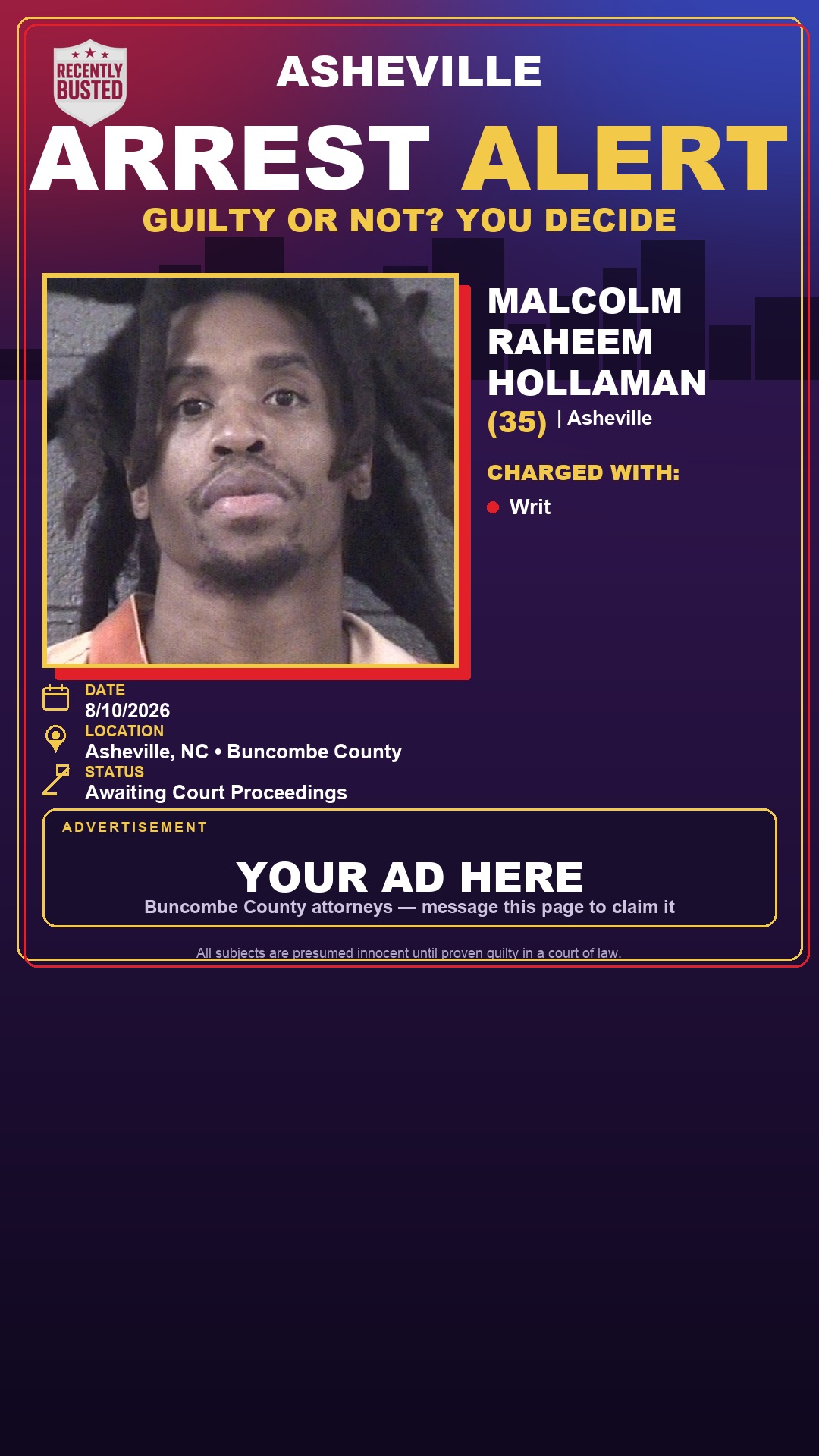 Arrest report - MALCOLM RAHEEM HOLLAMAN