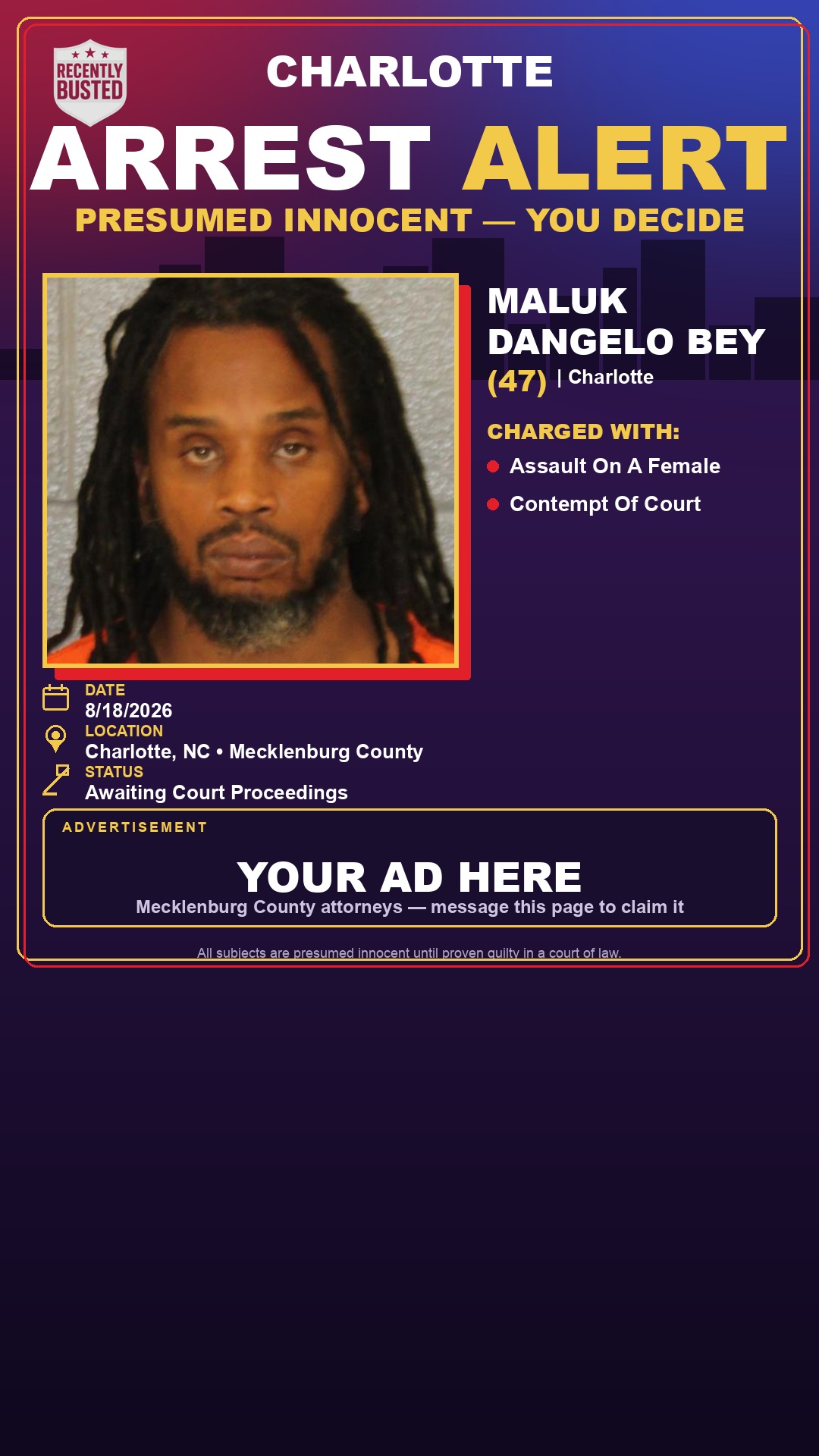 Arrest report - MALUK DANGELO BEY