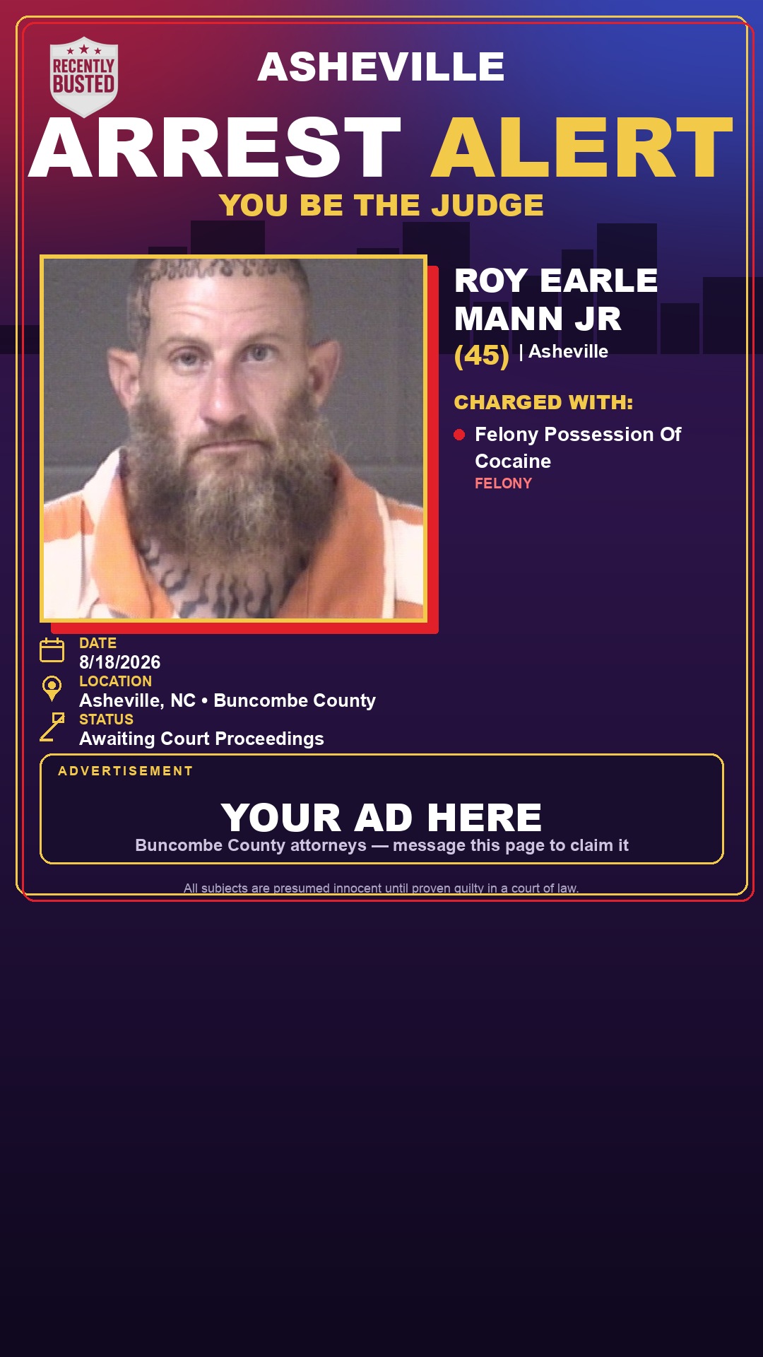 Arrest report - ROY EARLE MANN JR