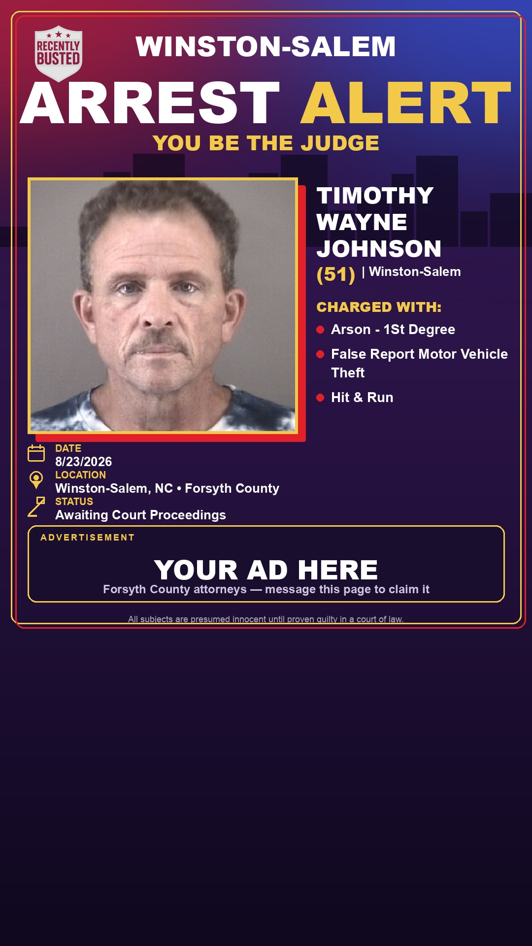 Arrest report - TIMOTHY WAYNE JOHNSON