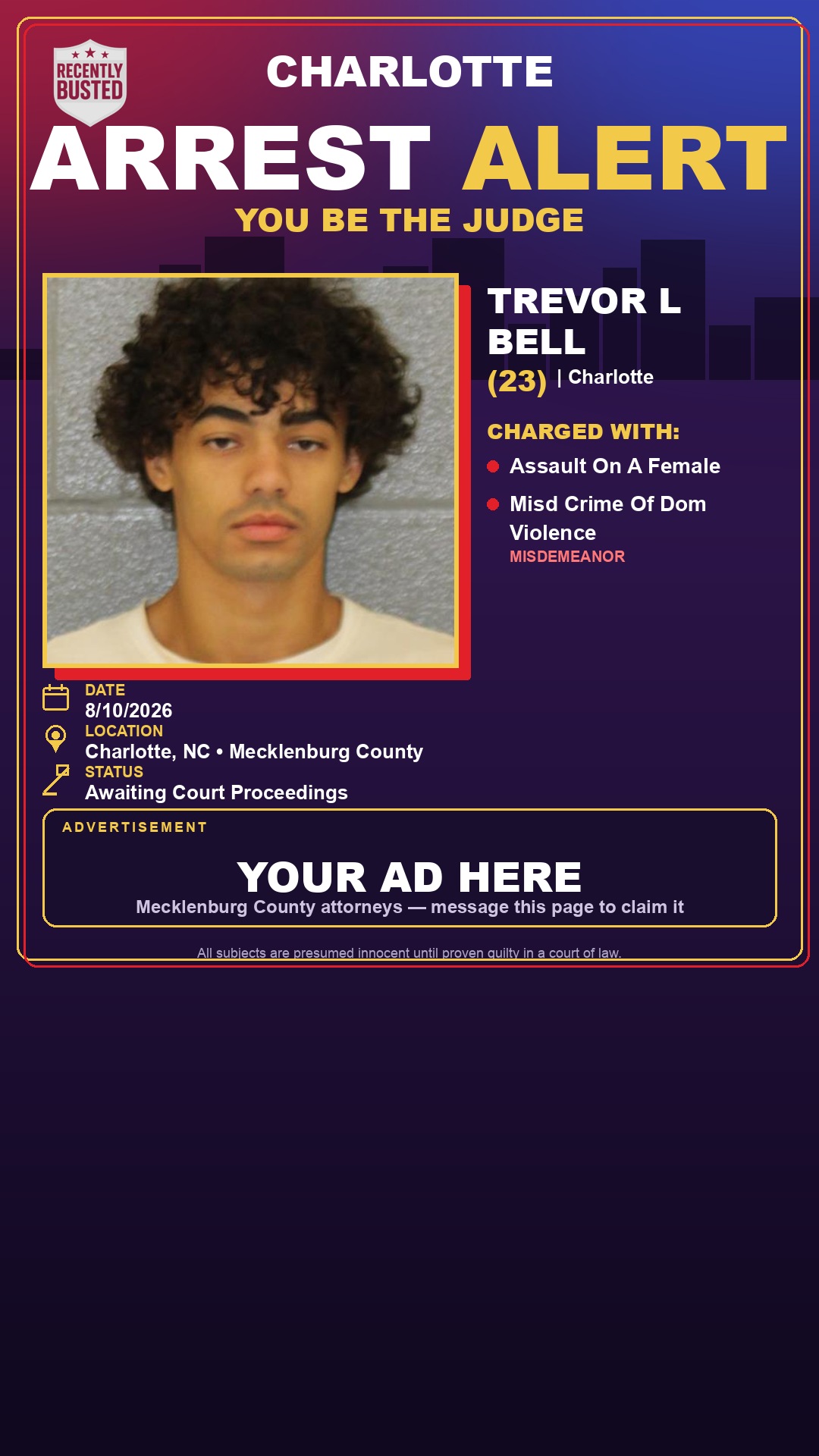 Arrest report - TREVOR L BELL
