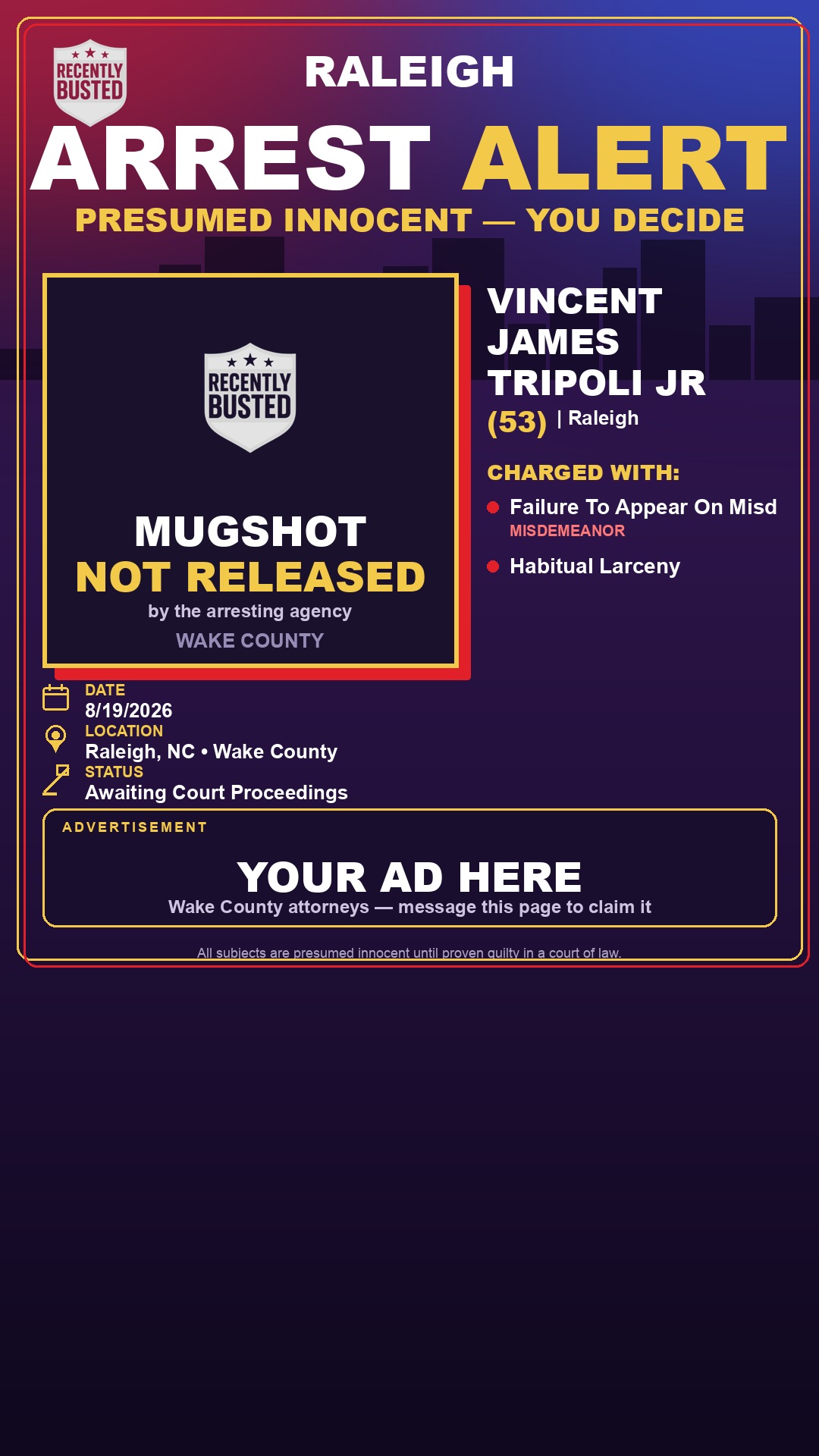 Arrest report - VINCENT JAMES TRIPOLI JR