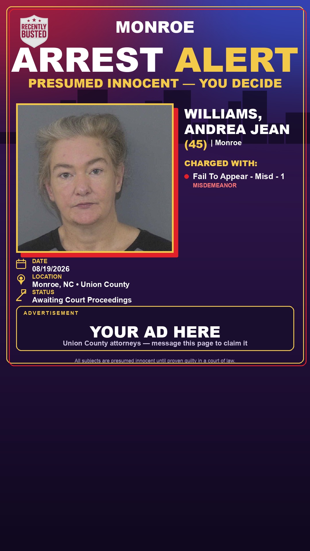 Arrest report - WILLIAMS, ANDREA JEAN