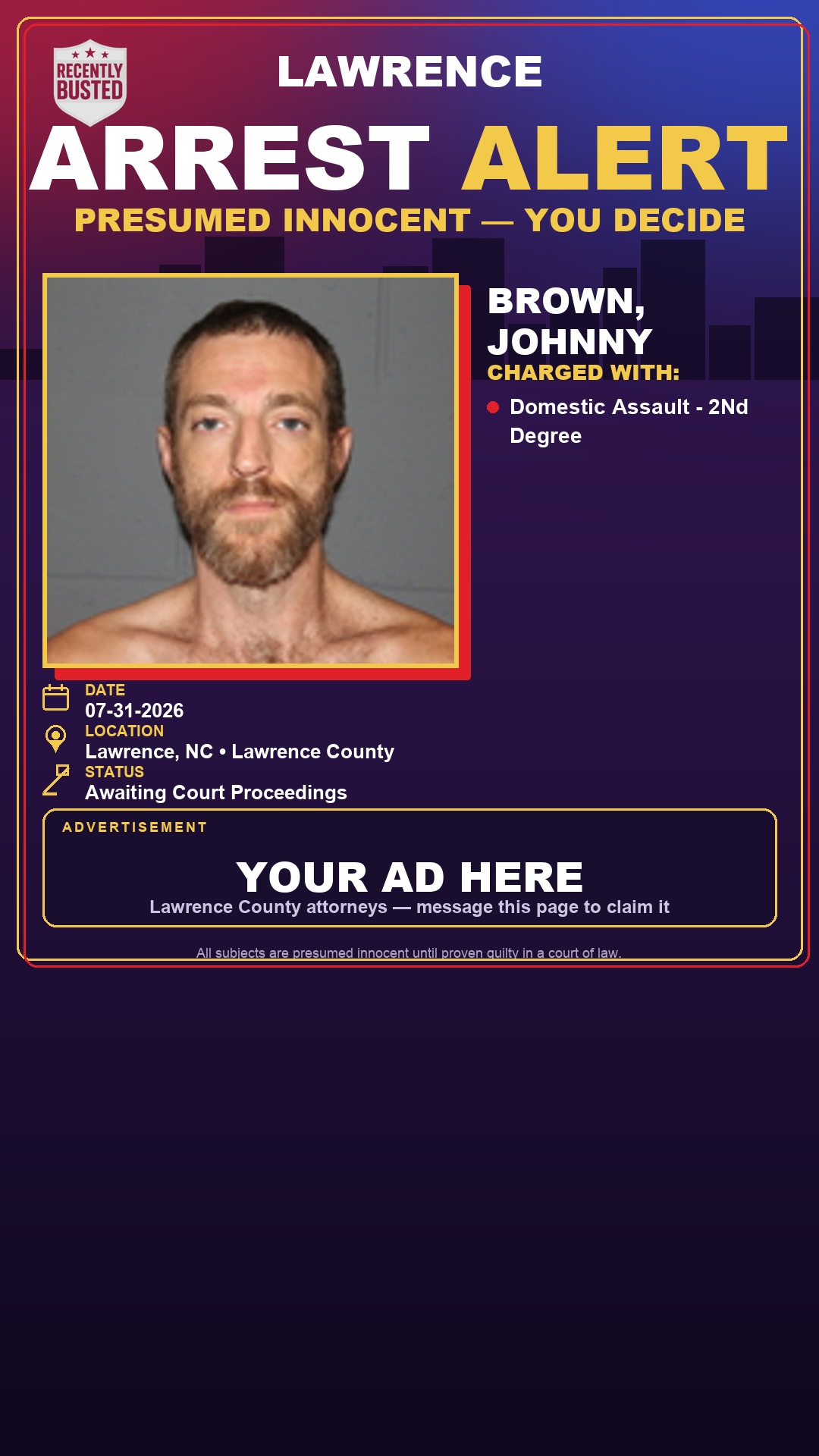 Arrest report - BROWN, JOHNNY