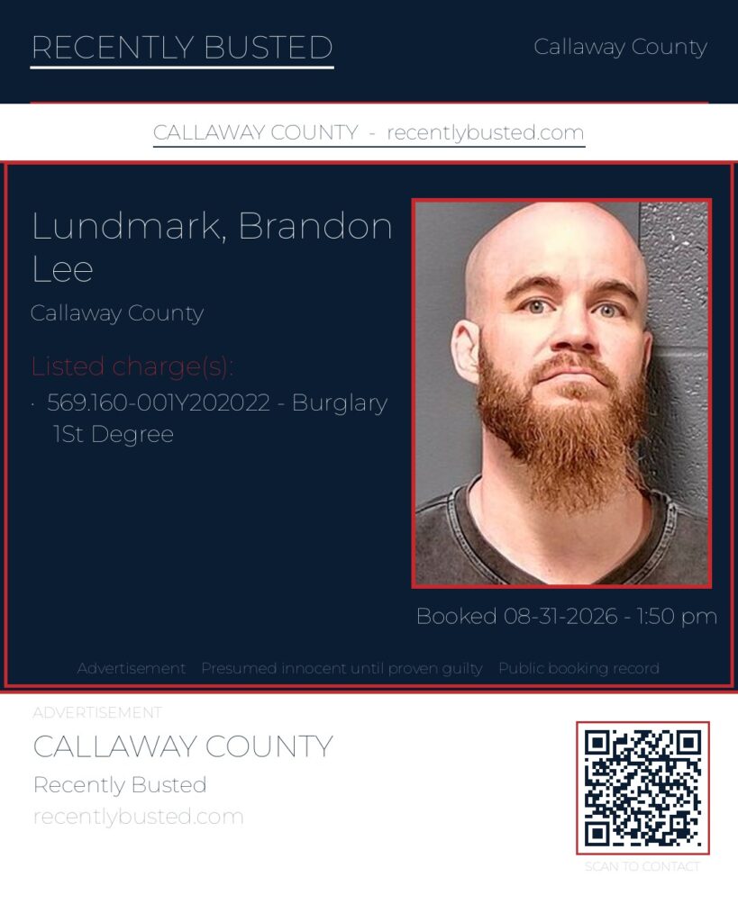 Lundmark, Brandon Lee — arrest record card, Missouri