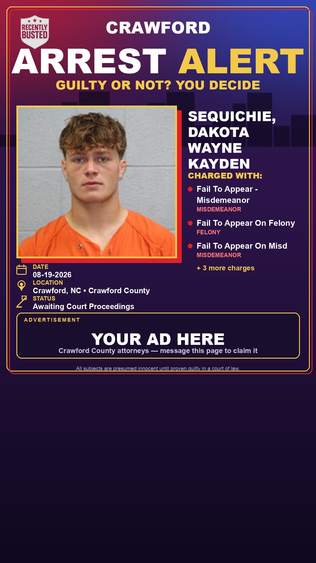 Arrest report - Sequichie, Dakota Wayne Kayden