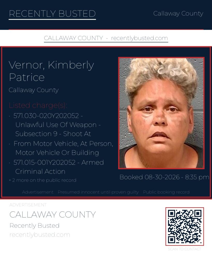 Vernor, Kimberly Patrice — arrest record card, Missouri