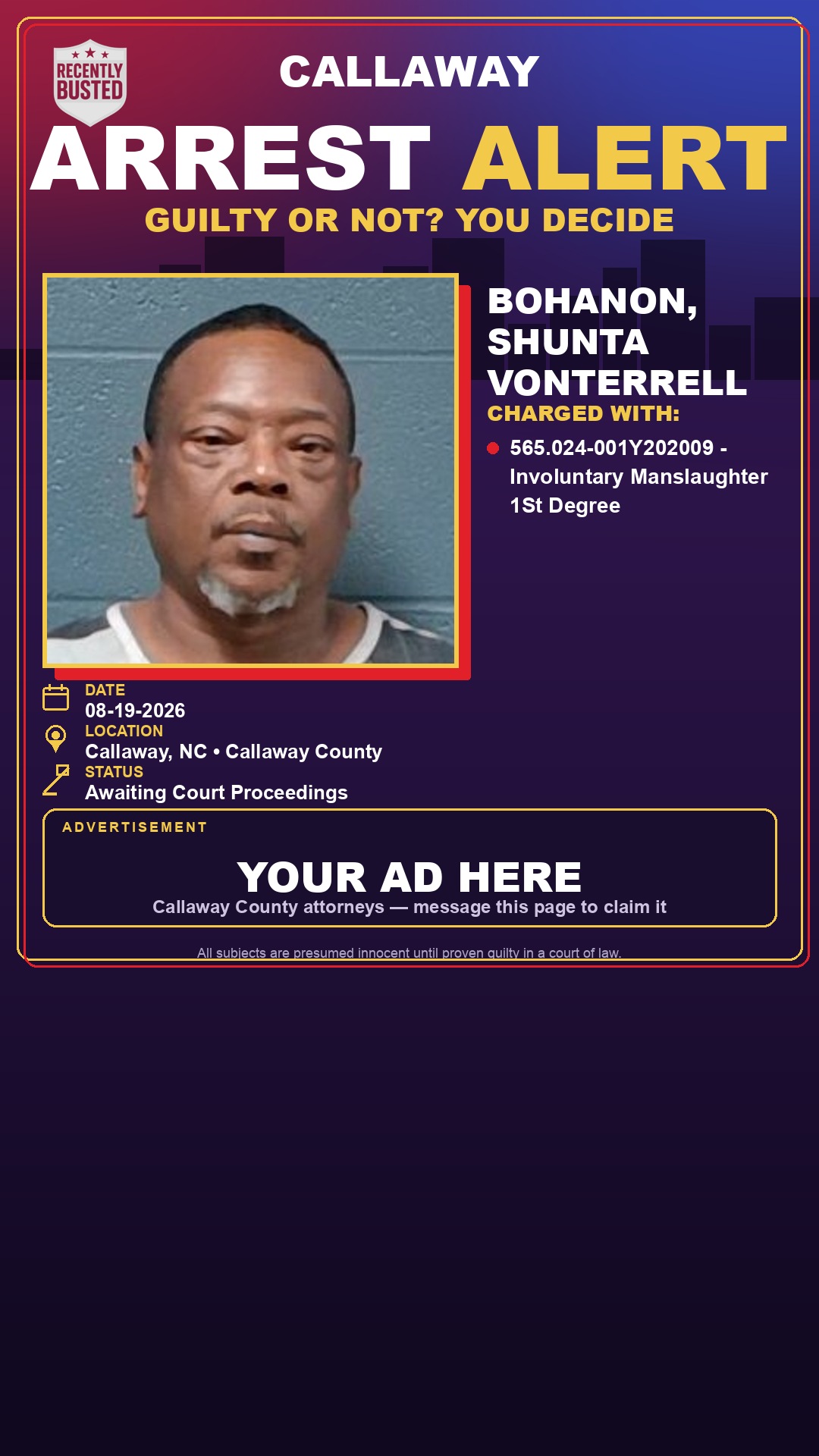Arrest report - Bohanon, Shunta Vonterrell