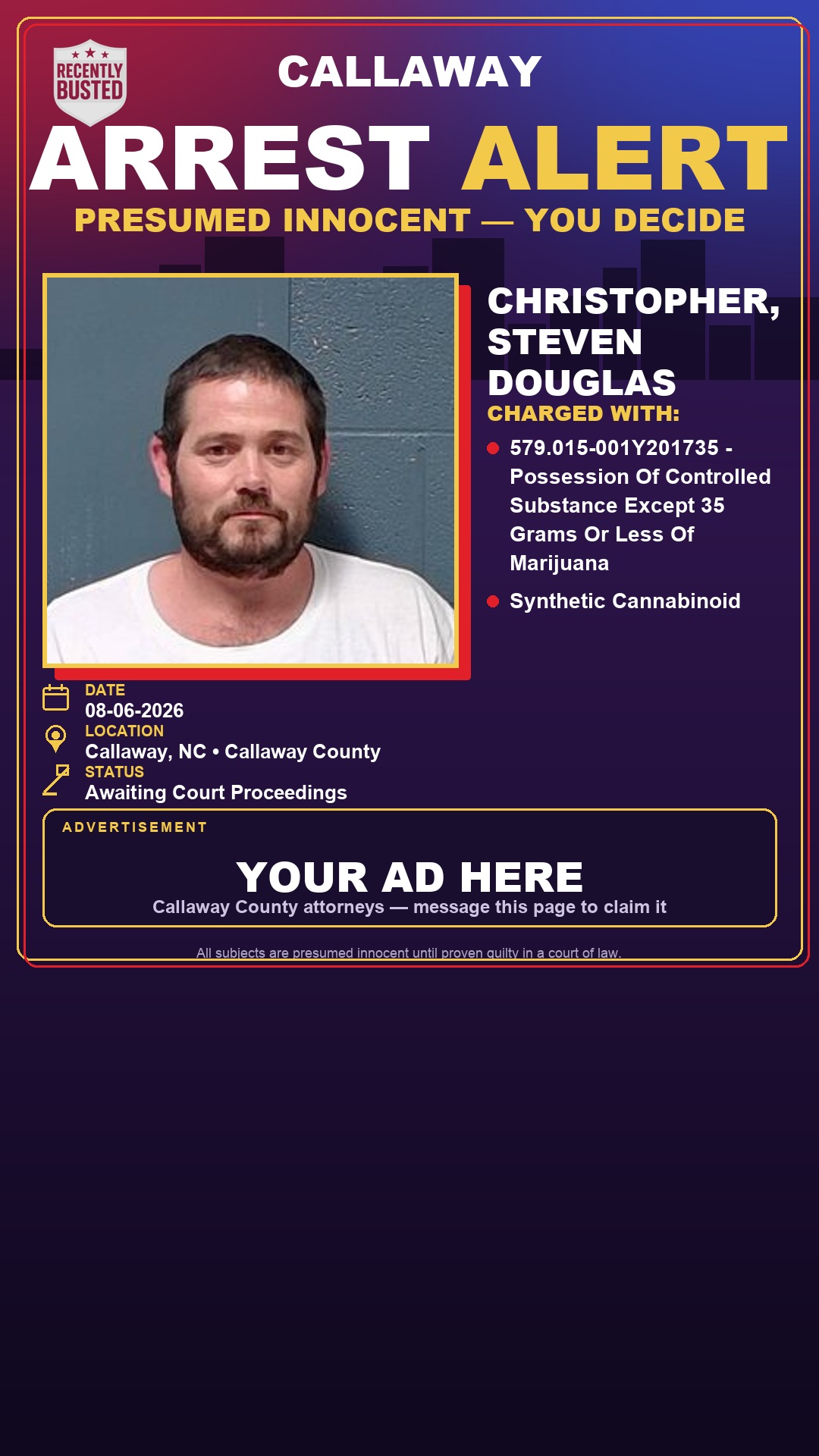 Arrest report - Christopher, Steven Douglas