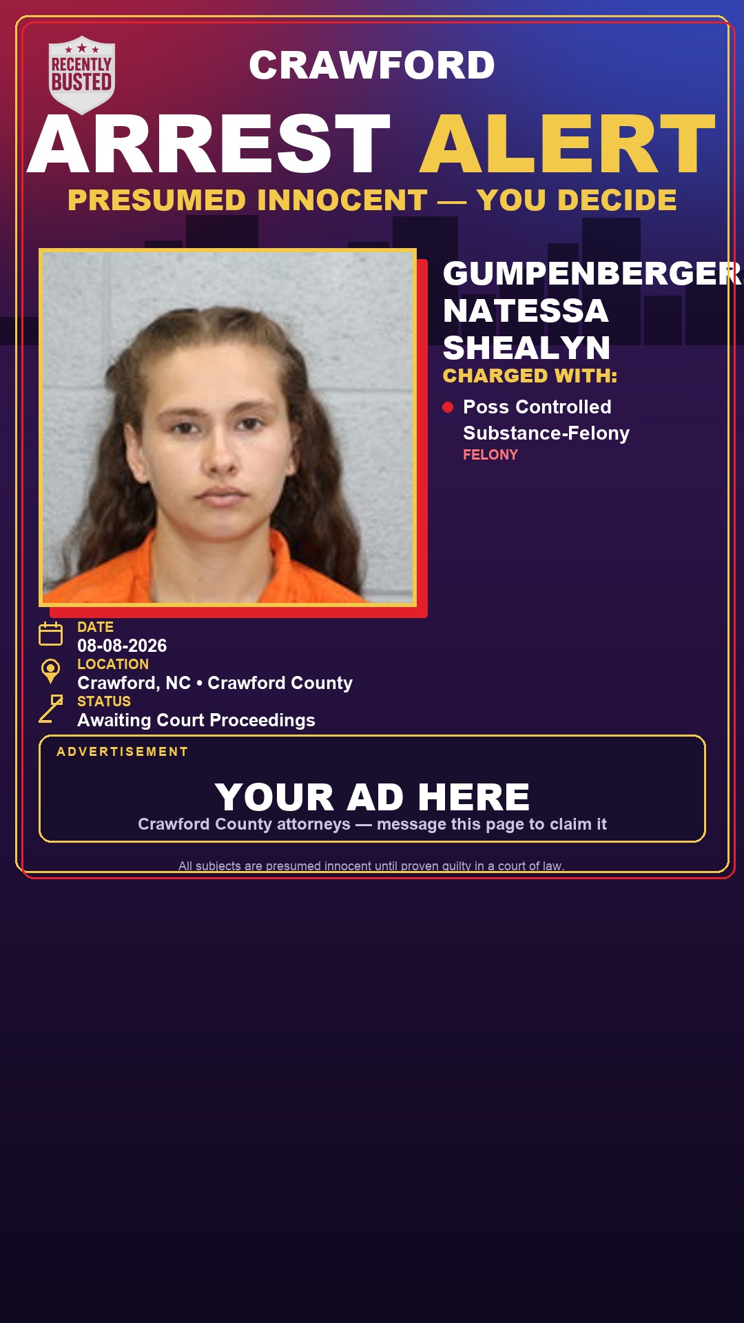 Arrest report - Gumpenberger, Natessa Shealyn