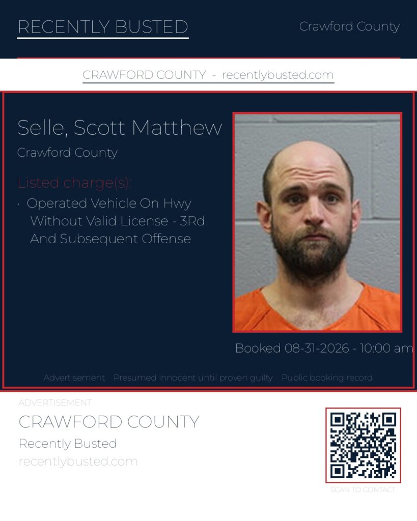 Selle, Scott Matthew — arrest record card, Missouri