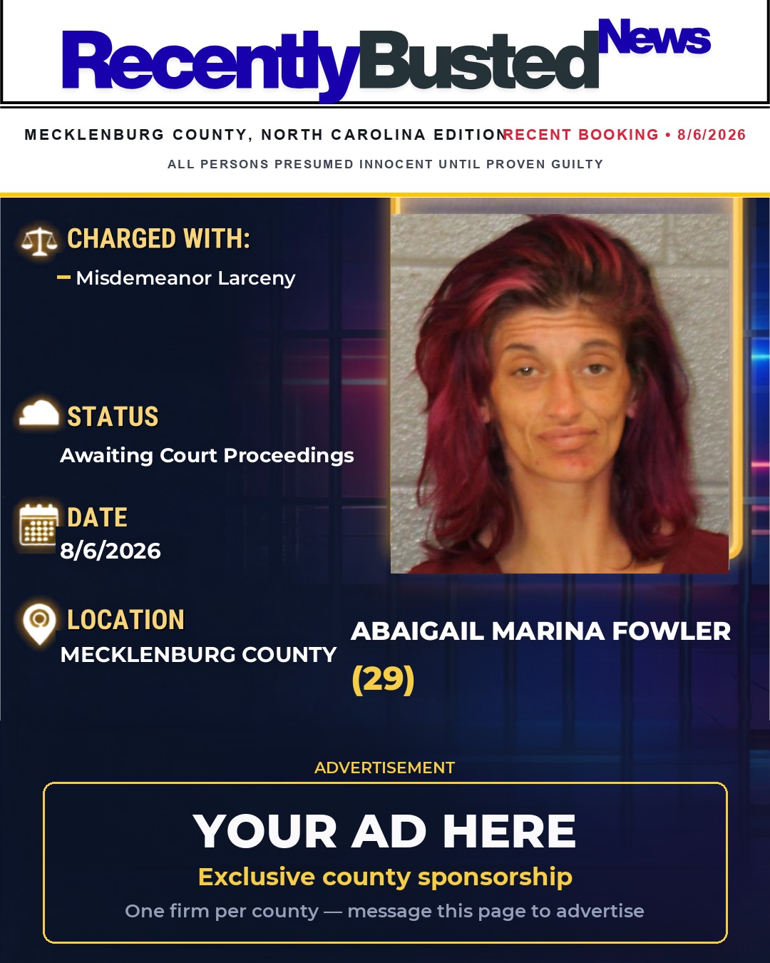 Arrest report - ABAIGAIL MARINA FOWLER