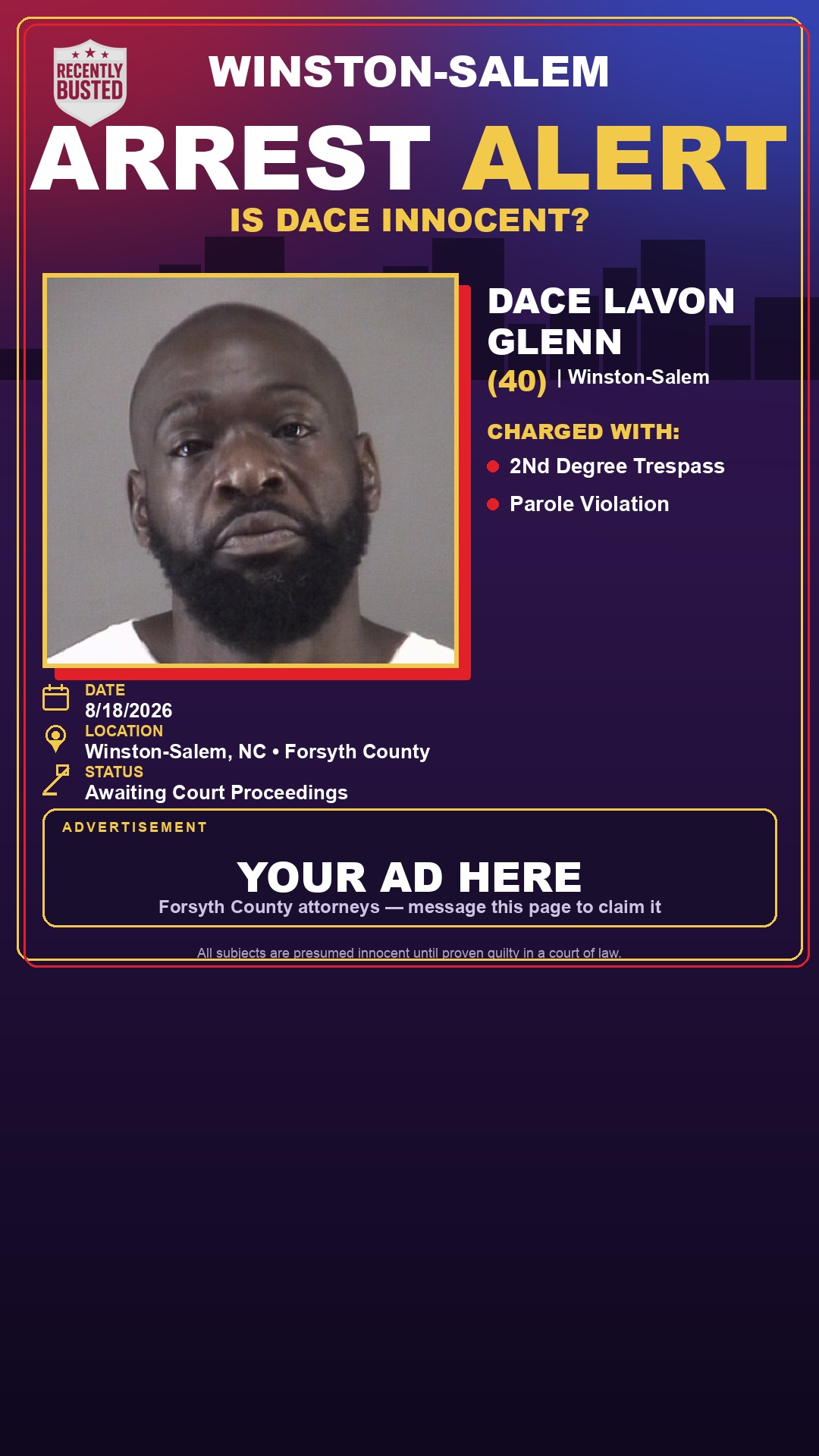 Arrest report - DACE LAVON GLENN