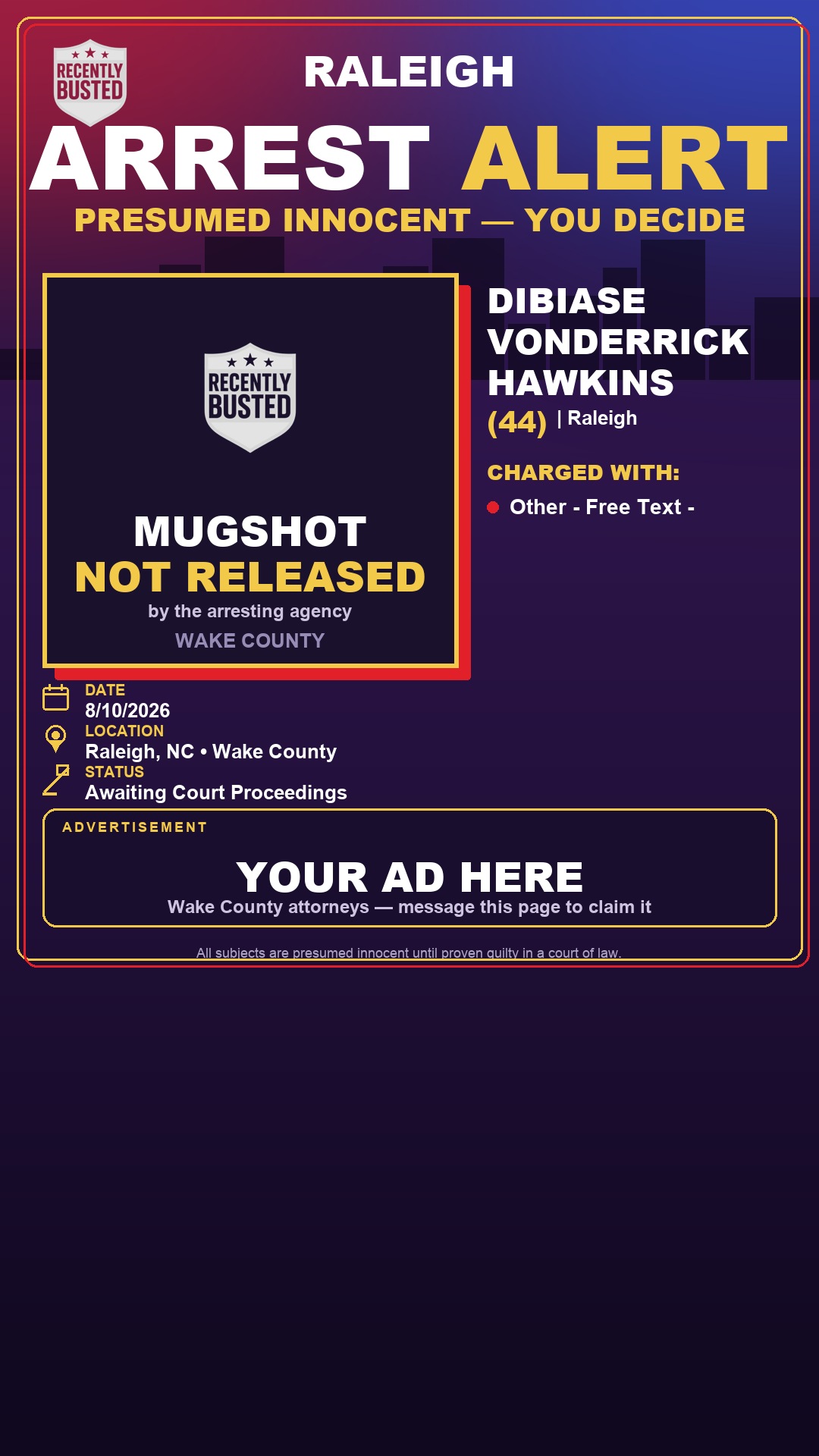 Arrest report - DIBIASE VONDERRICK HAWKINS