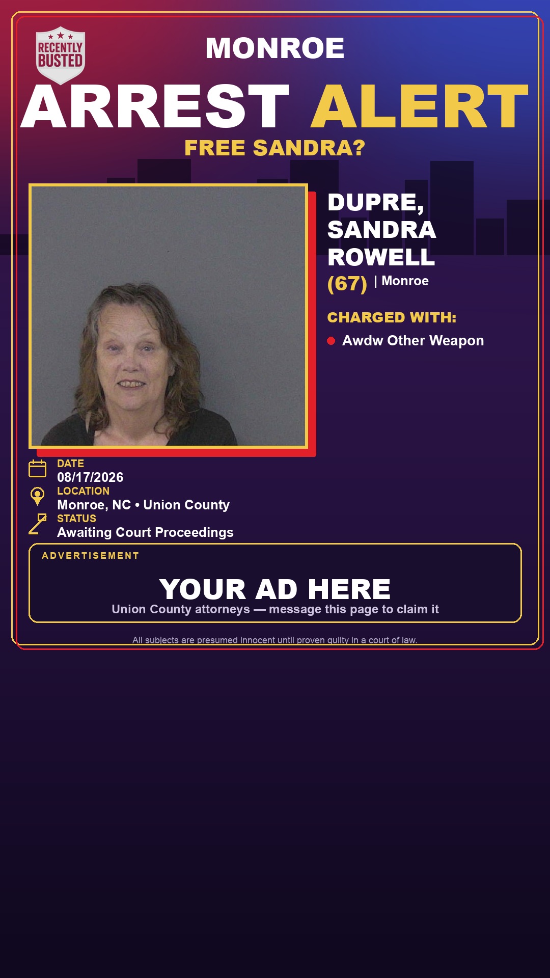 Arrest report - DUPRE, SANDRA ROWELL