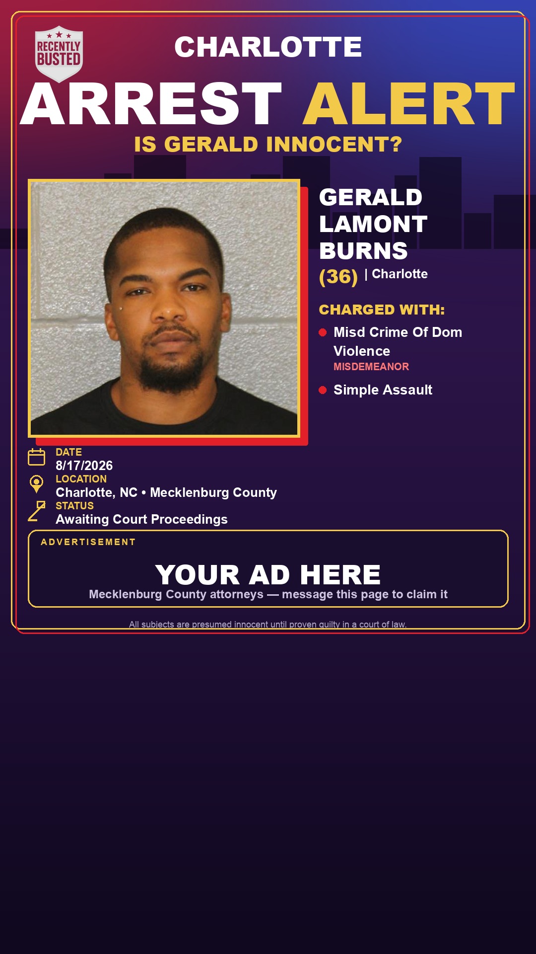 Arrest report - GERALD LAMONT BURNS