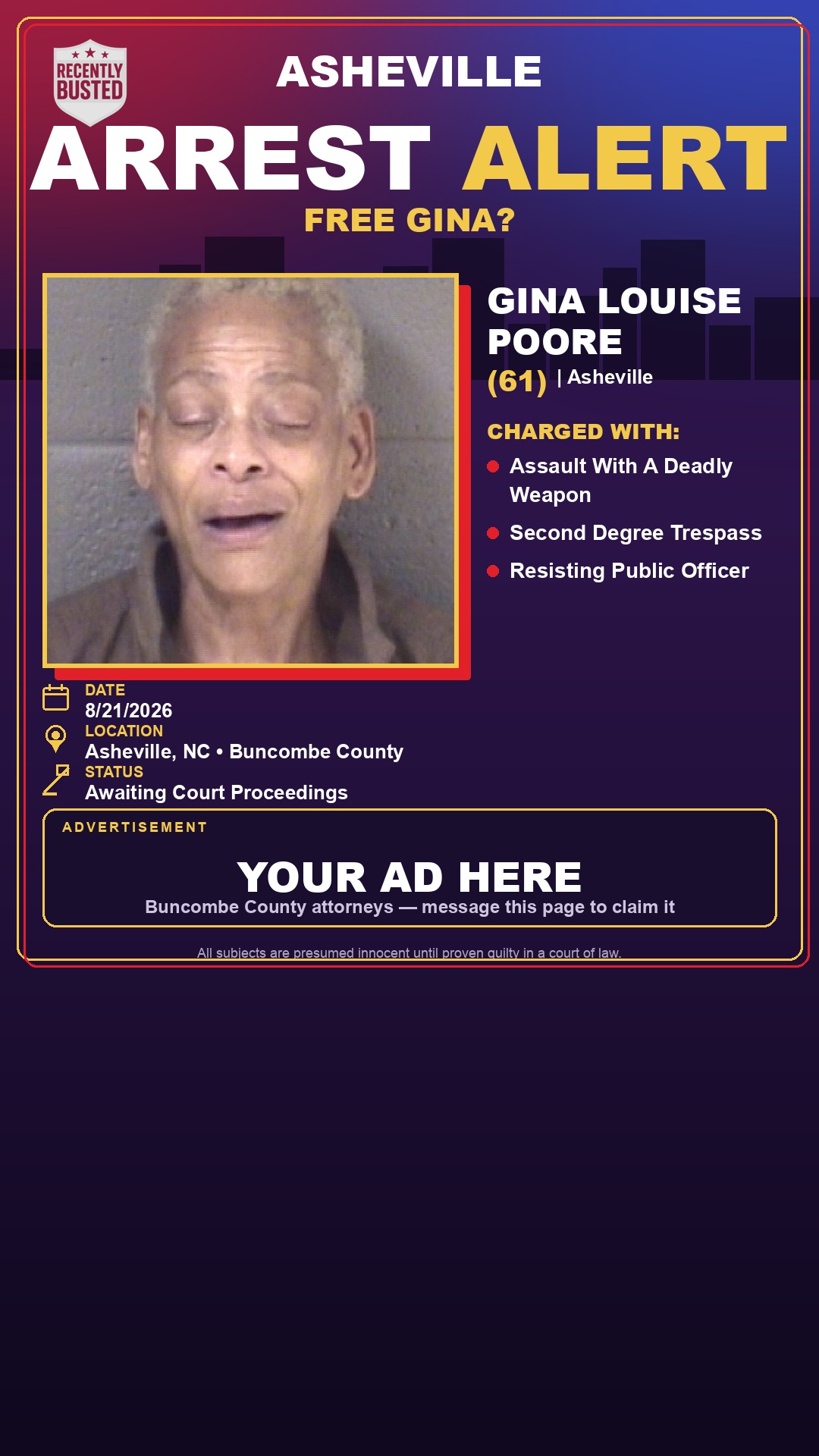 Arrest report - GINA LOUISE POORE