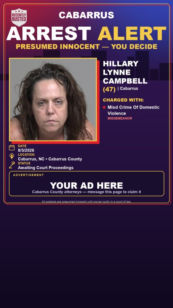 HILLARY LYNNE CAMPBELL — arrest record card, Recently Busted