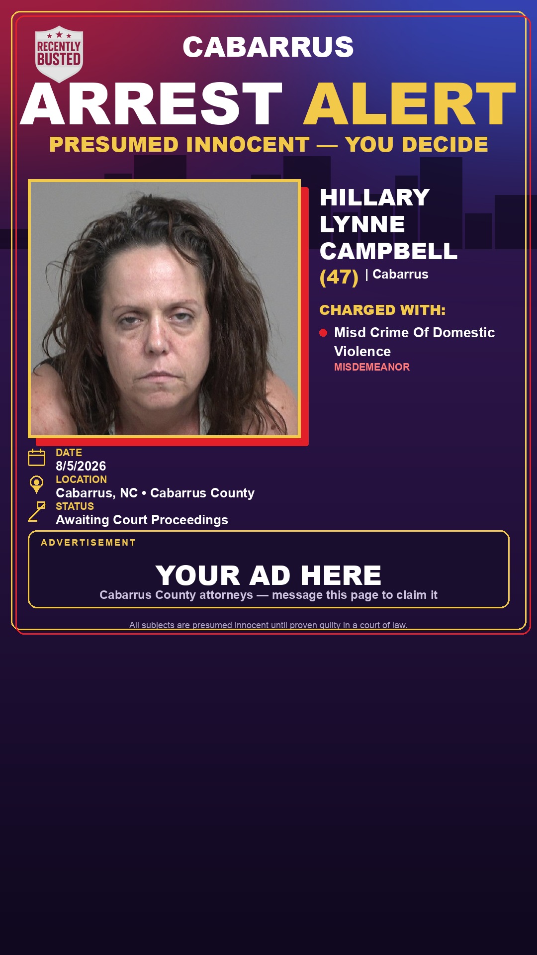 Arrest report - HILLARY LYNNE CAMPBELL