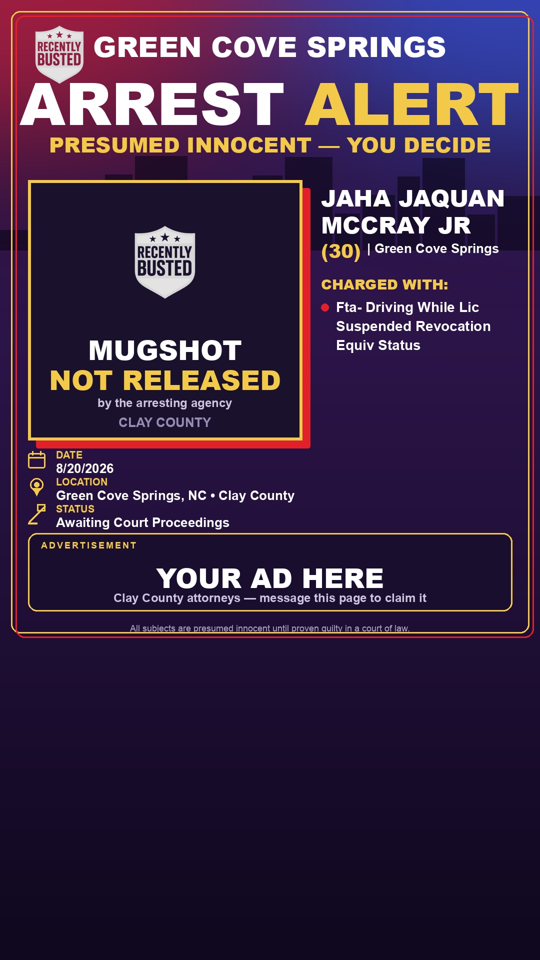 Arrest report - JAHA JAQUAN MCCRAY JR