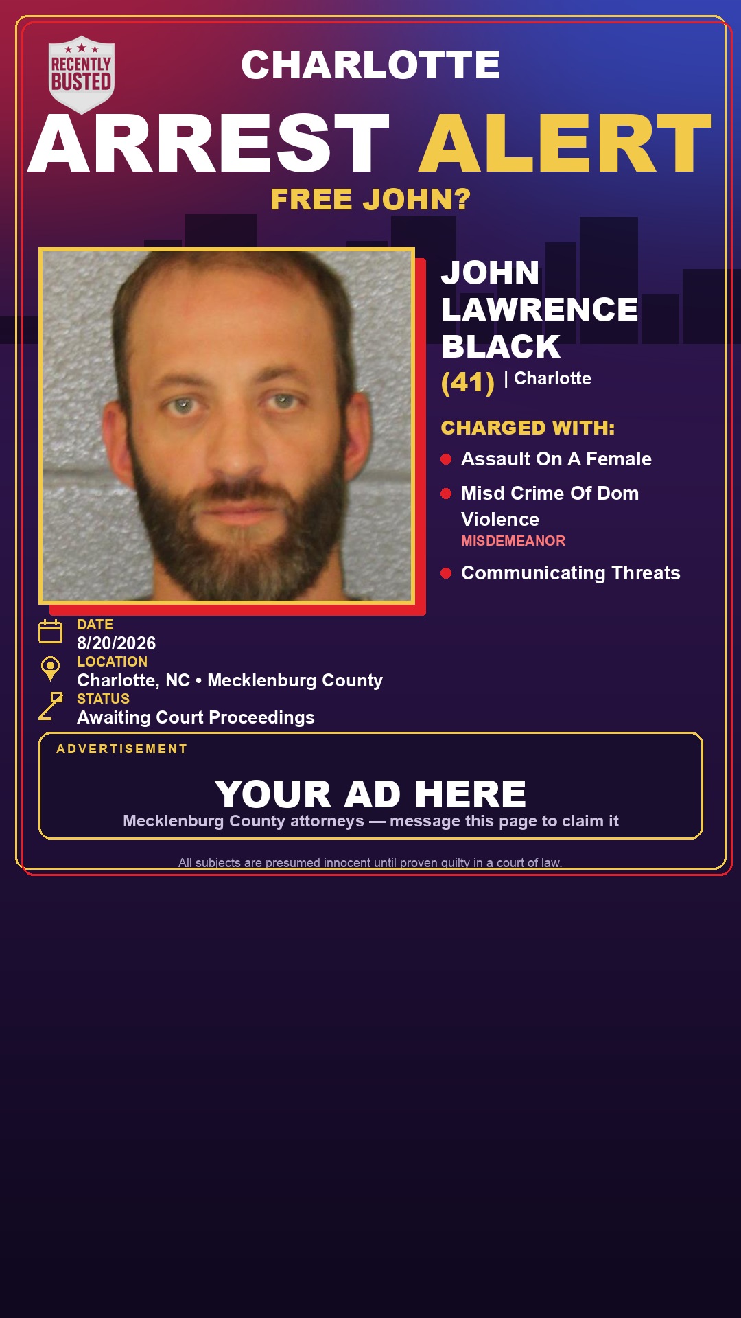 Arrest report - JOHN LAWRENCE BLACK