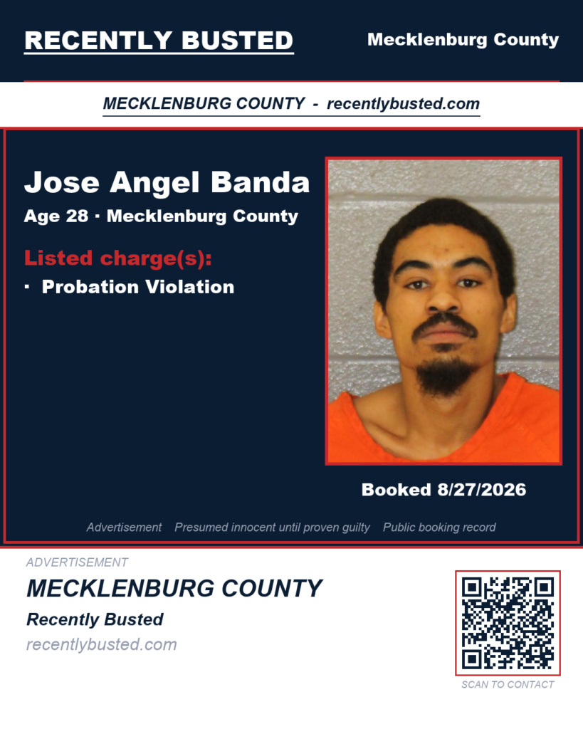 JOSE ANGEL BANDA — arrest record card, Mecklenburg County, North Carolina