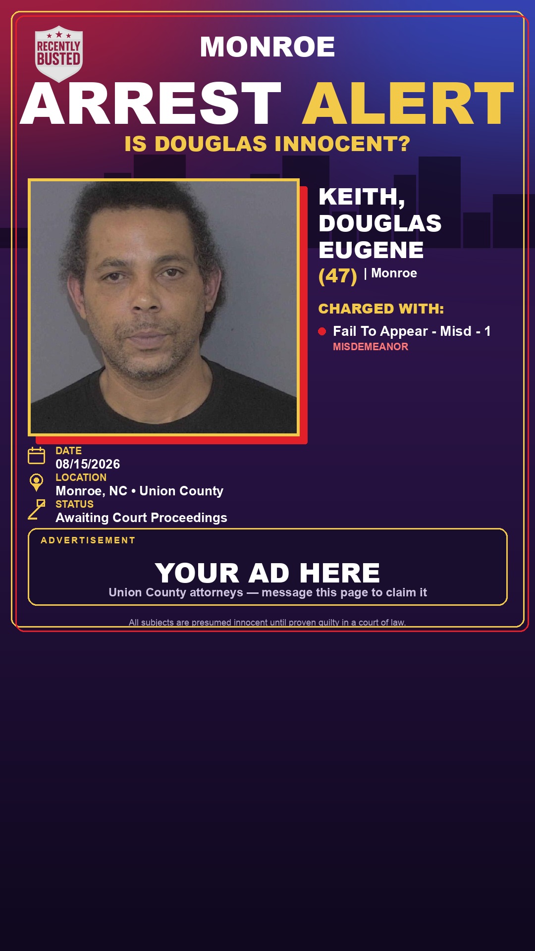 Arrest report - KEITH, DOUGLAS EUGENE