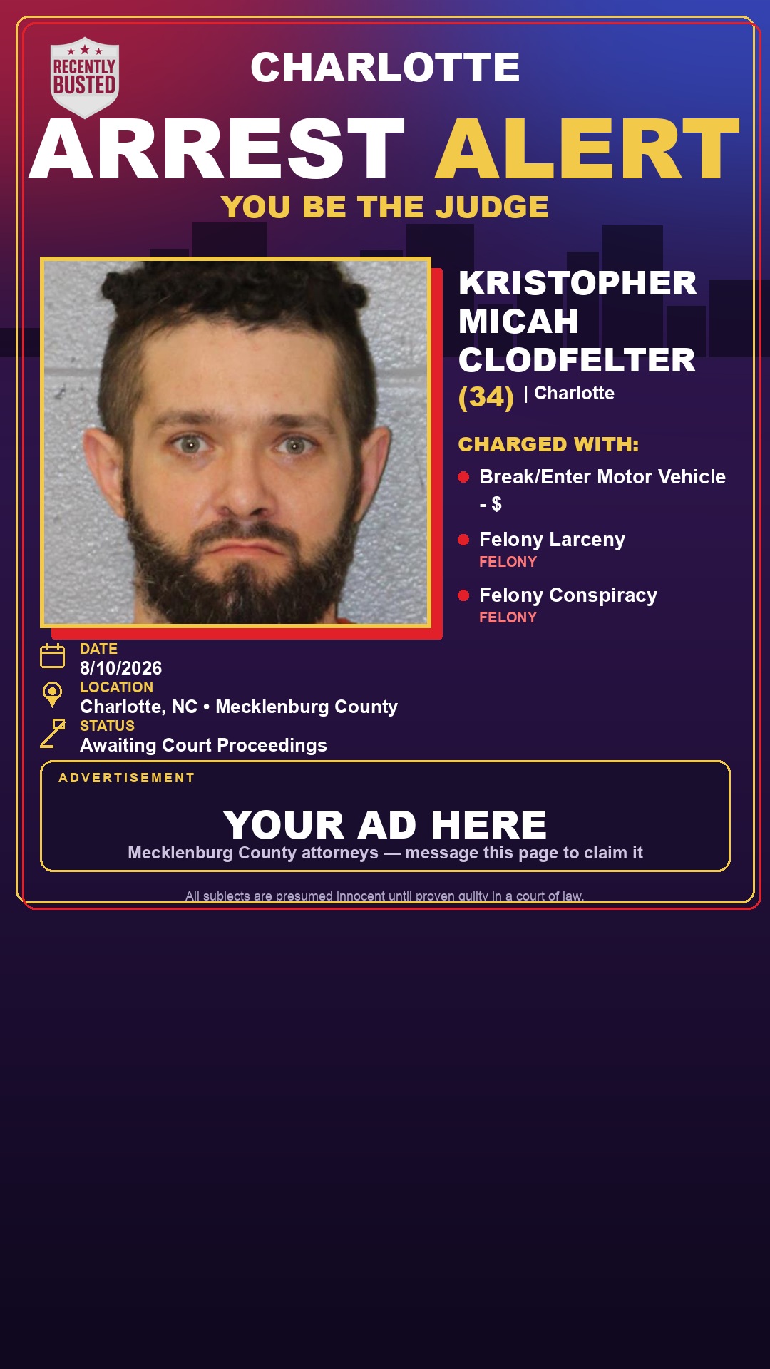 Arrest report - KRISTOPHER MICAH CLODFELTER