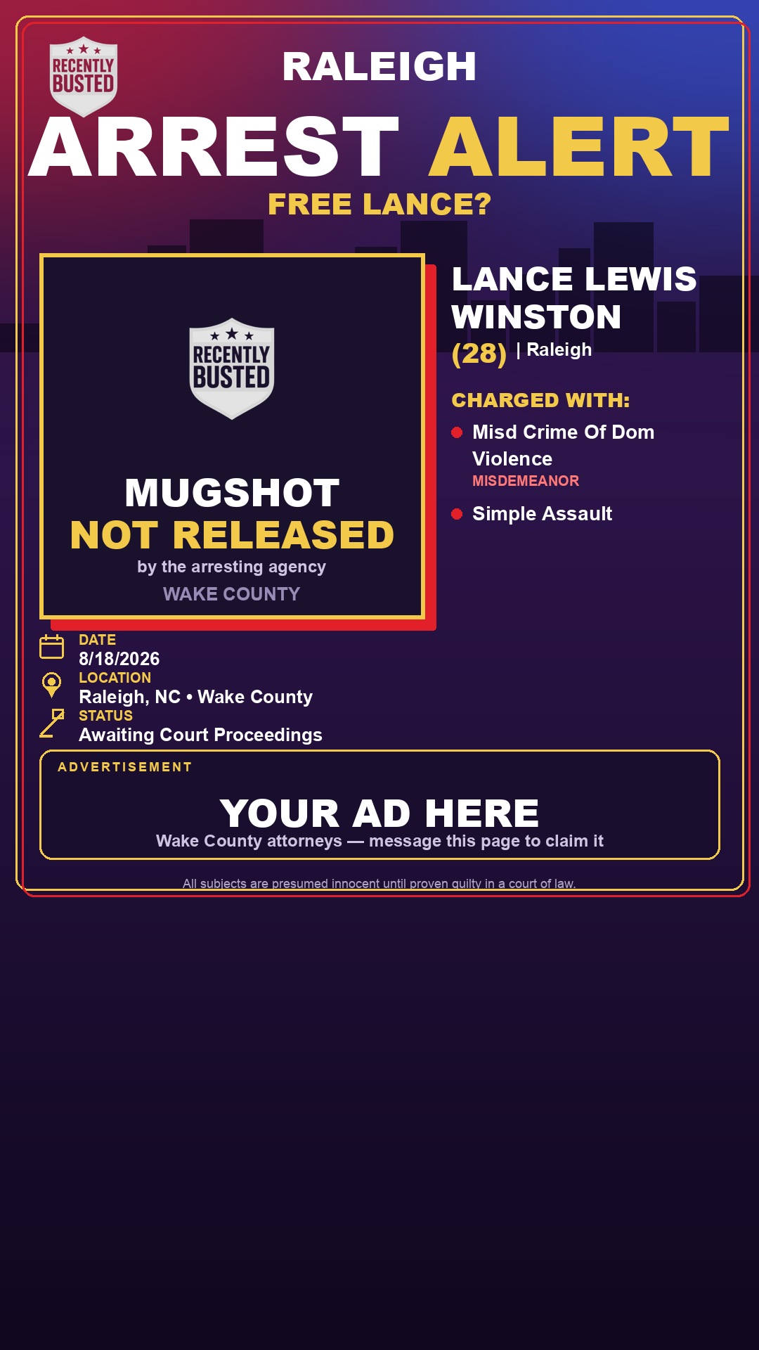 Arrest report - LANCE LEWIS WINSTON