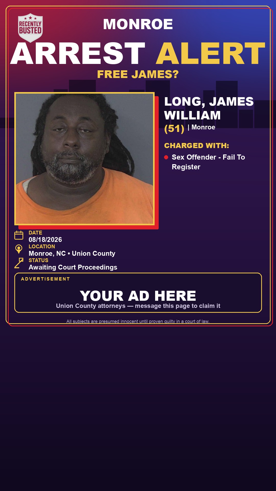 Arrest report - LONG, JAMES WILLIAM