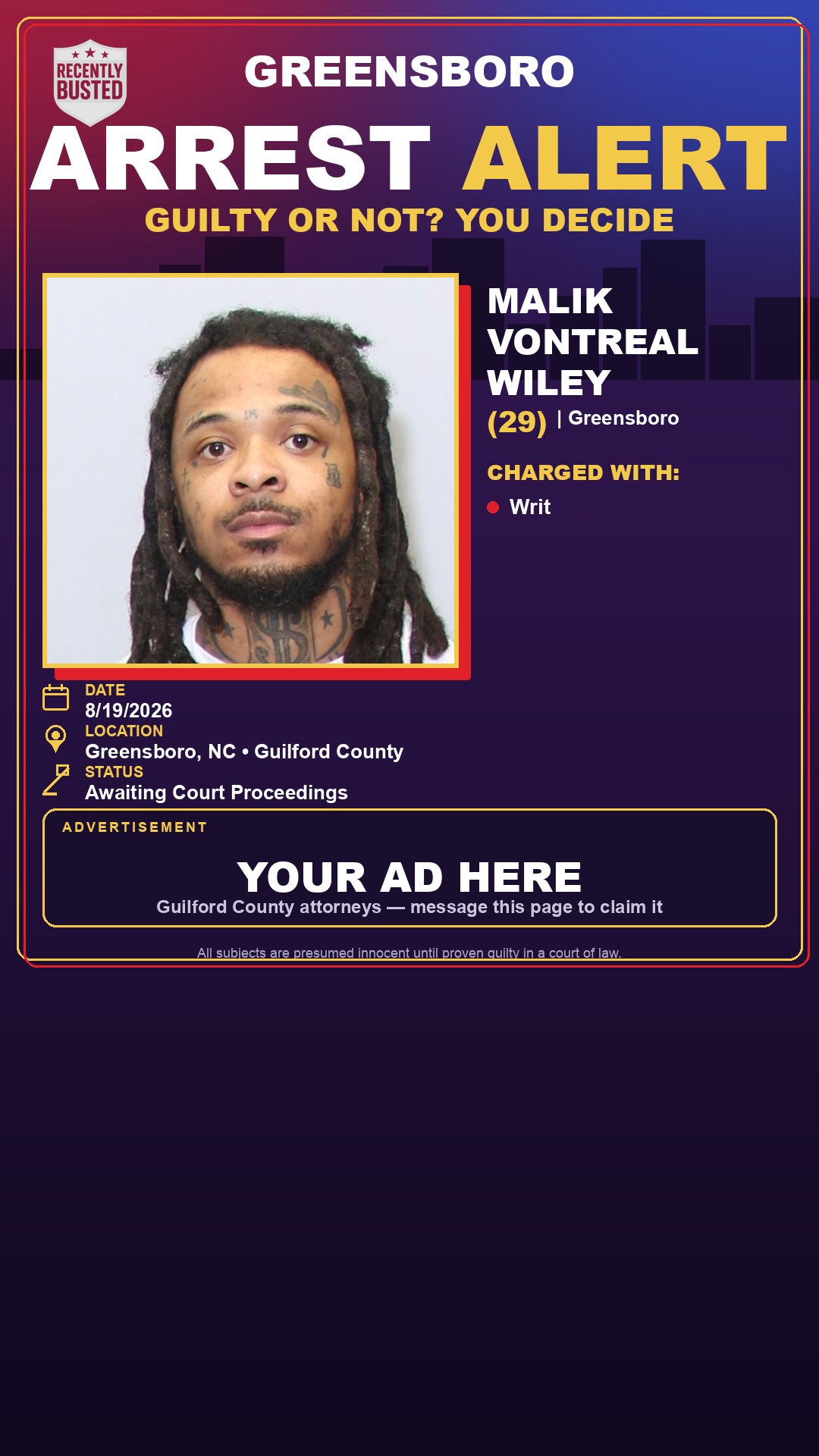 Arrest report - MALIK VONTREAL WILEY