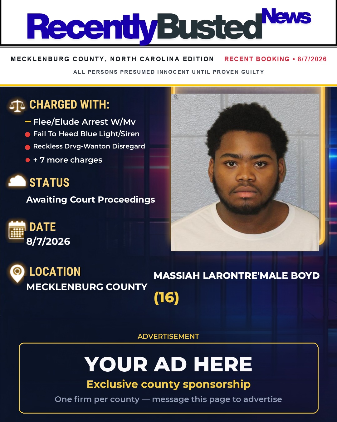 Arrest report - MASSIAH LARONTRE'MALE BOYD
