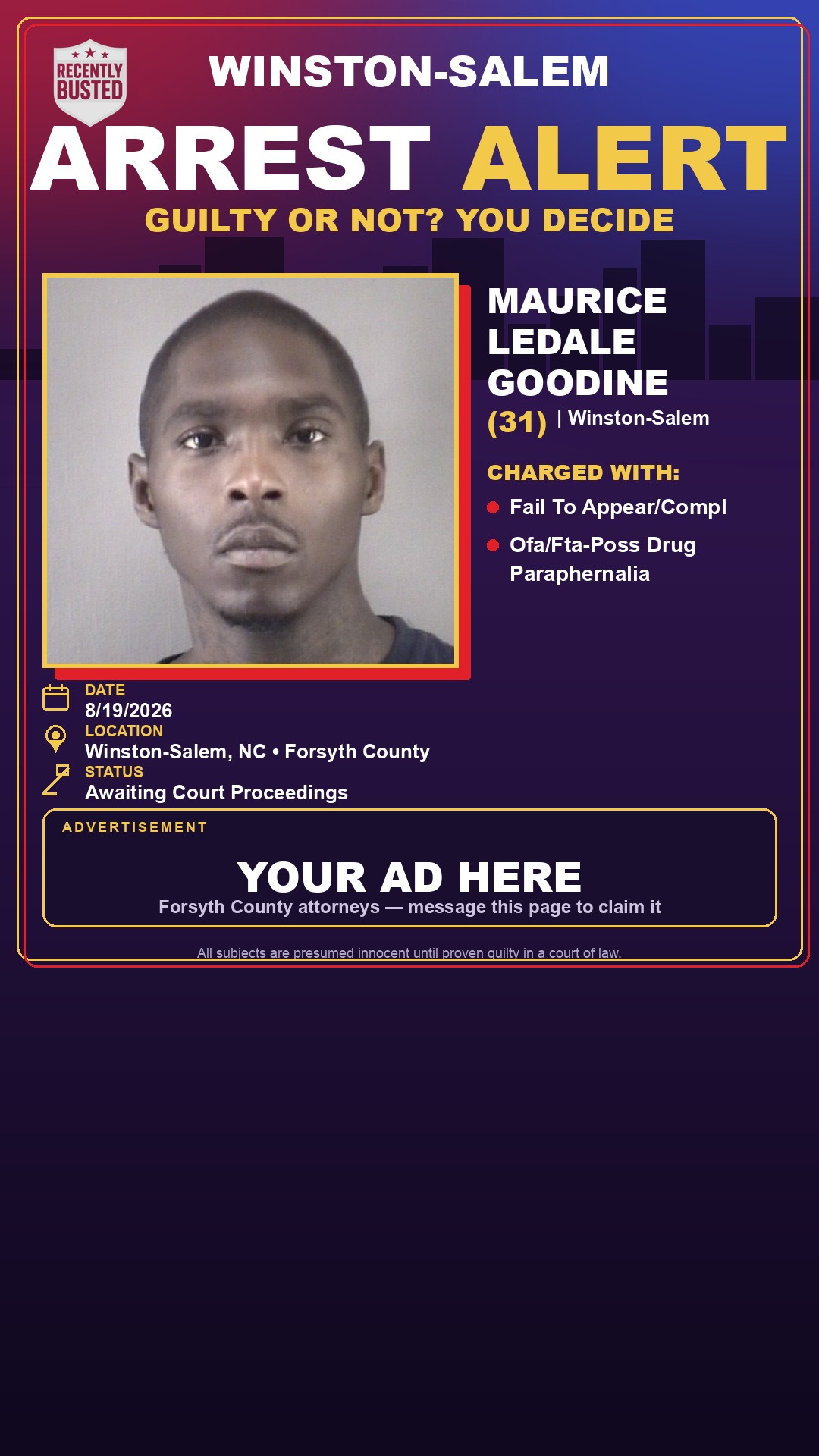 Arrest report - MAURICE LEDALE GOODINE