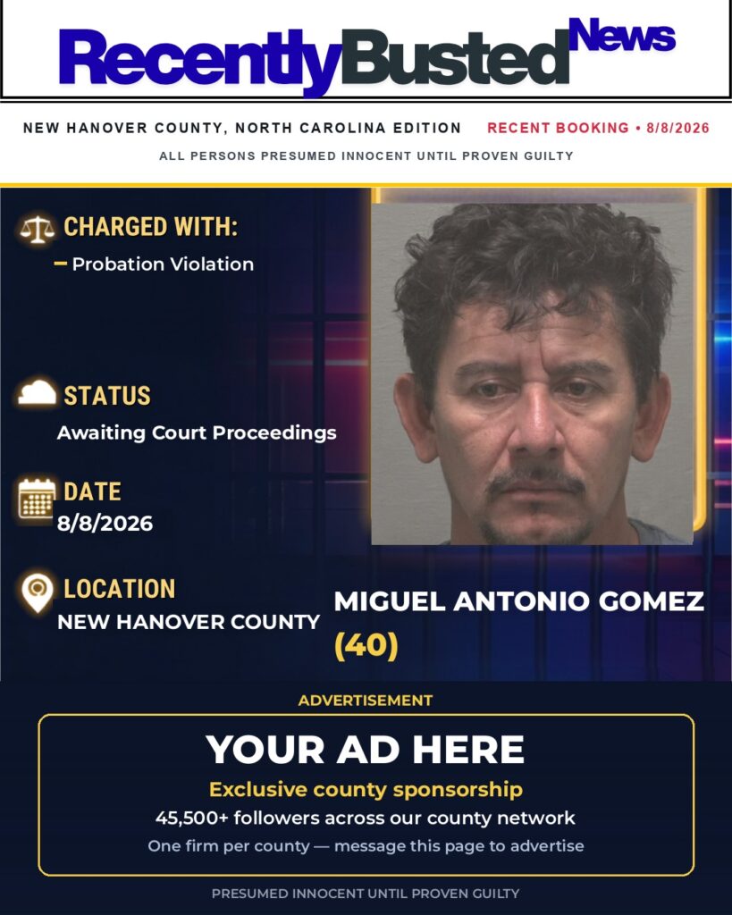 MIGUEL ANTONIO GOMEZ — arrest record card, New Hanover County