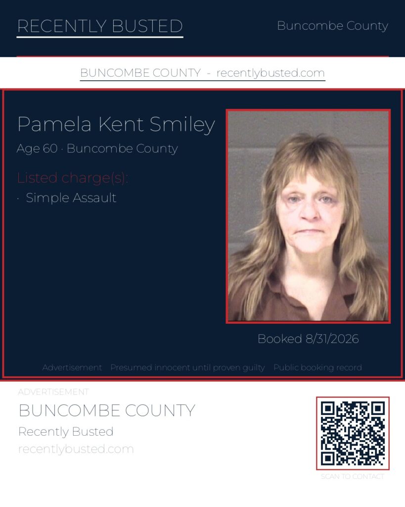 PAMELA KENT SMILEY — arrest record card, Buncombe County, North Carolina