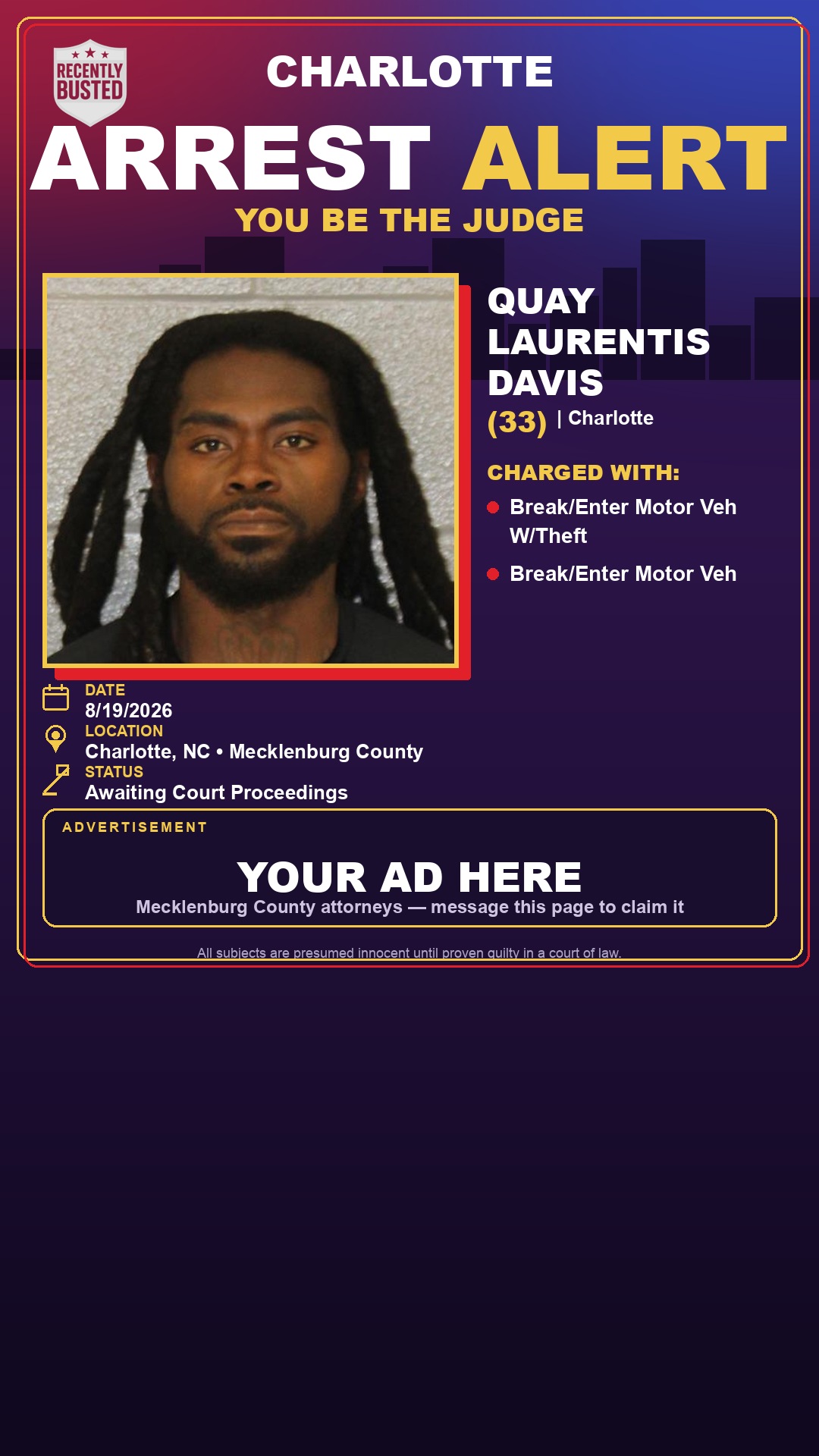 Arrest report - QUAY LAURENTIS DAVIS