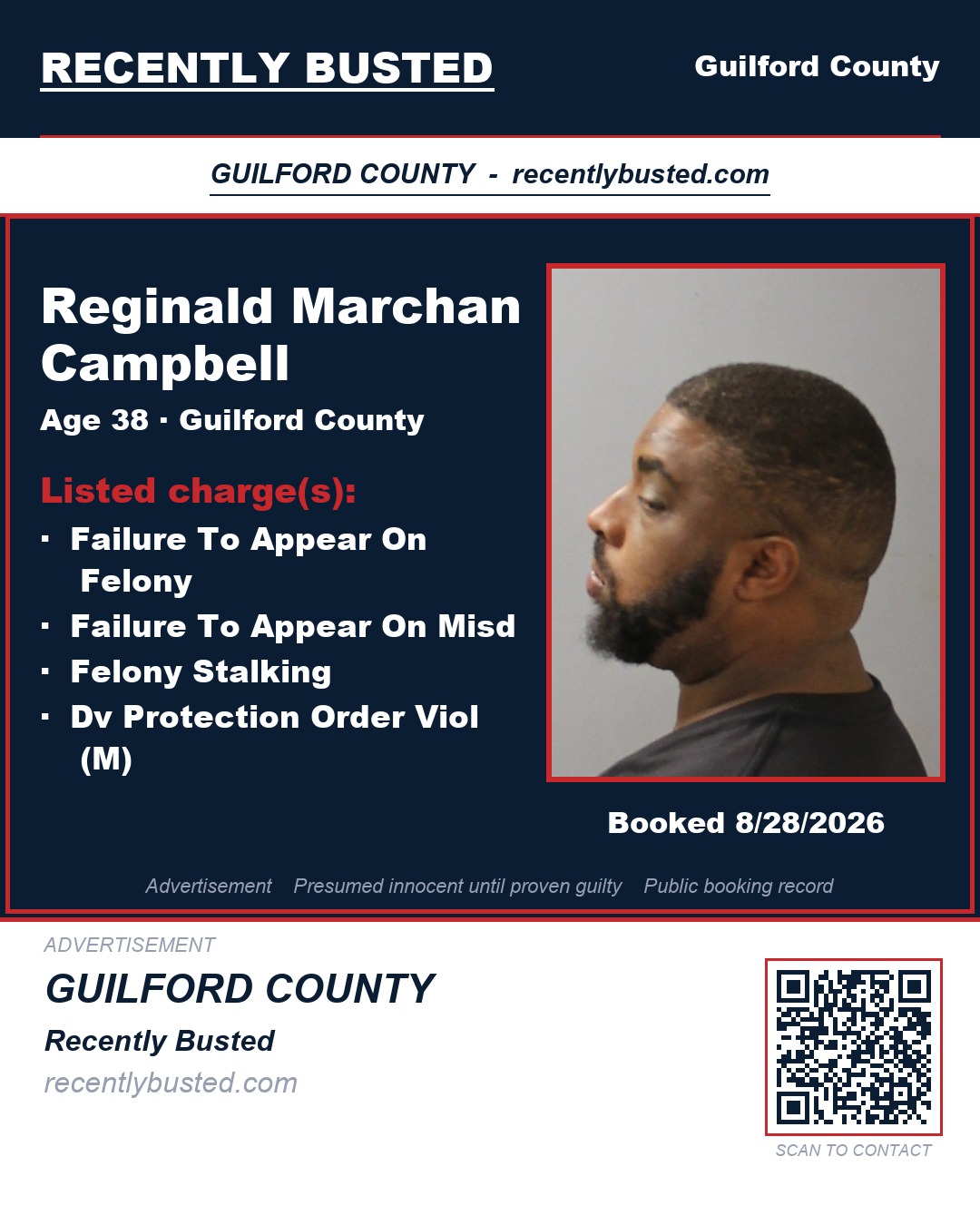 REGINALD MARCHAN CAMPBELL — arrest record card, Guilford County, North Carolina