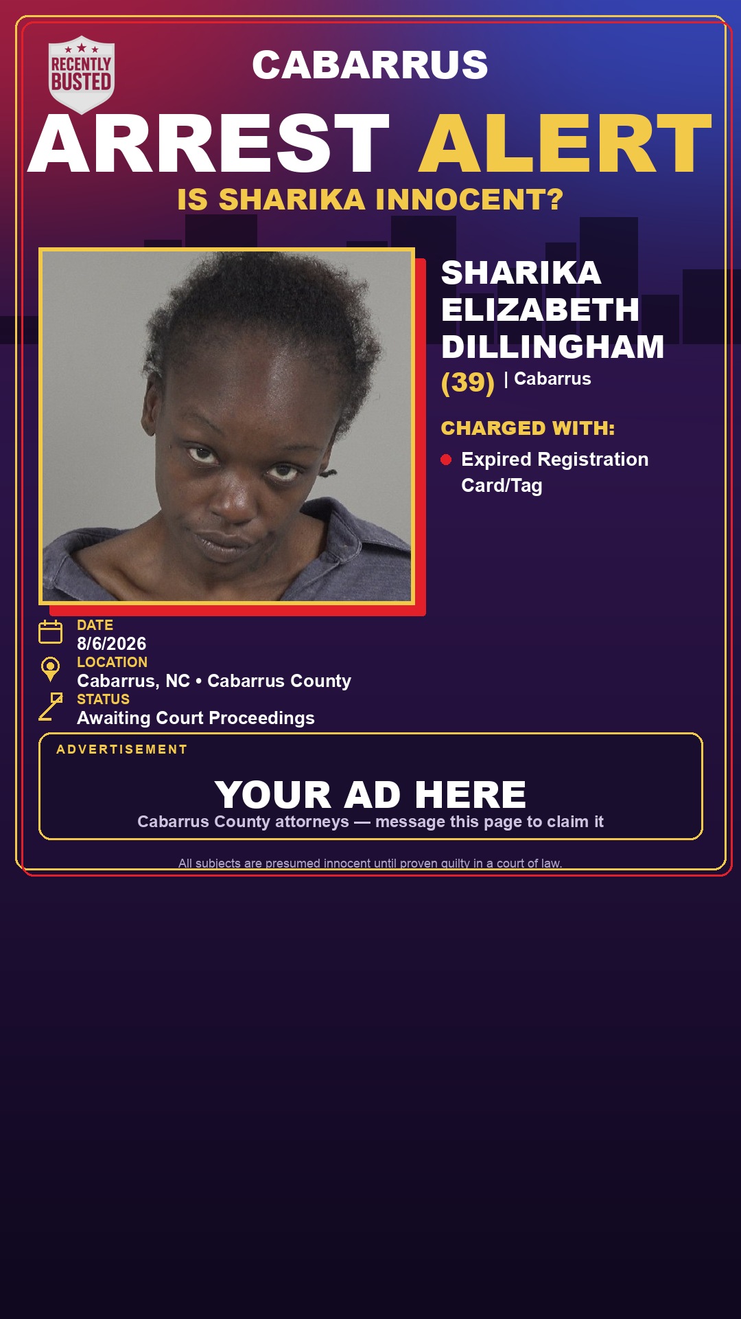 Arrest report - SHARIKA ELIZABETH DILLINGHAM