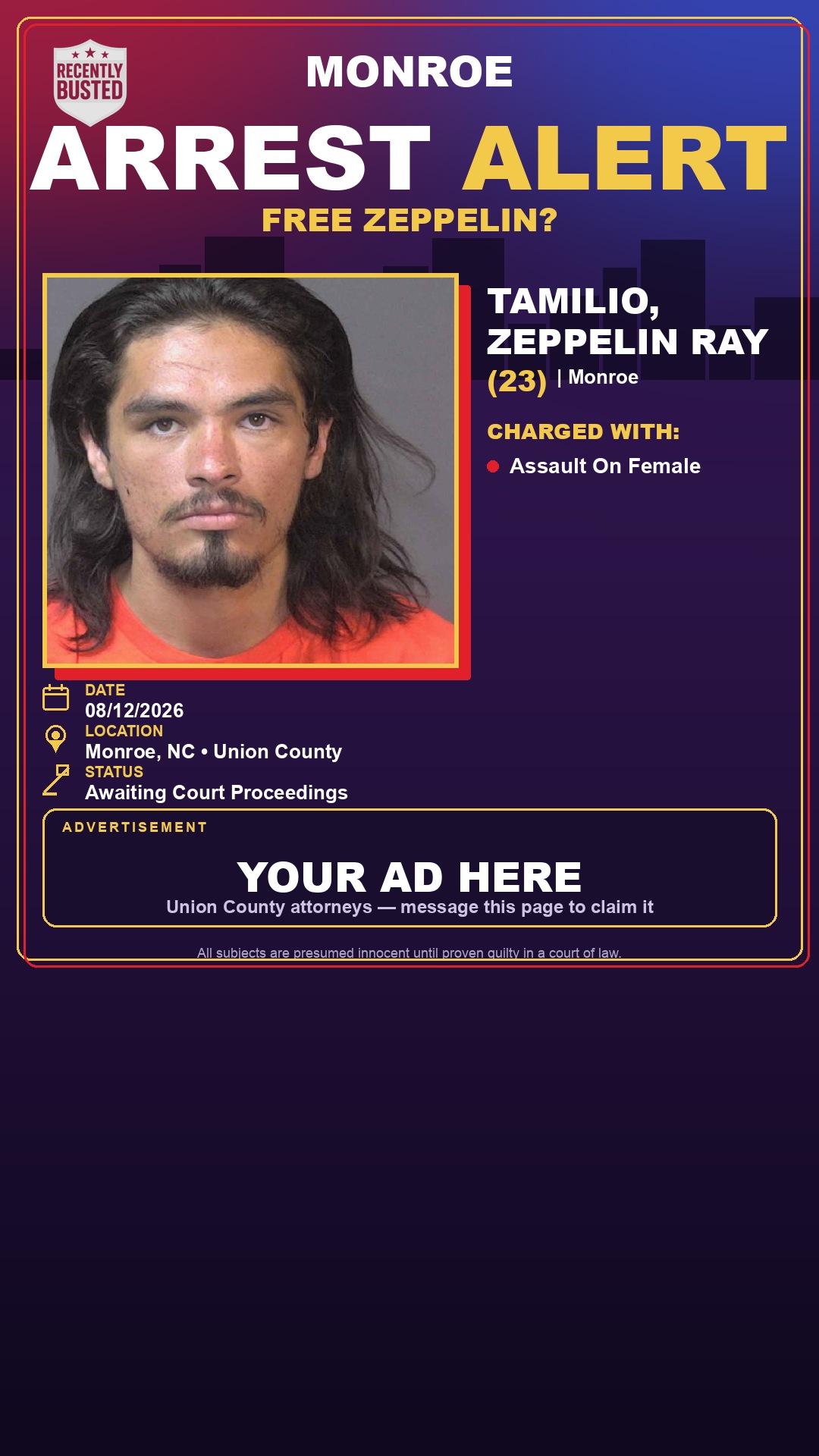Arrest report - TAMILIO, ZEPPELIN RAY