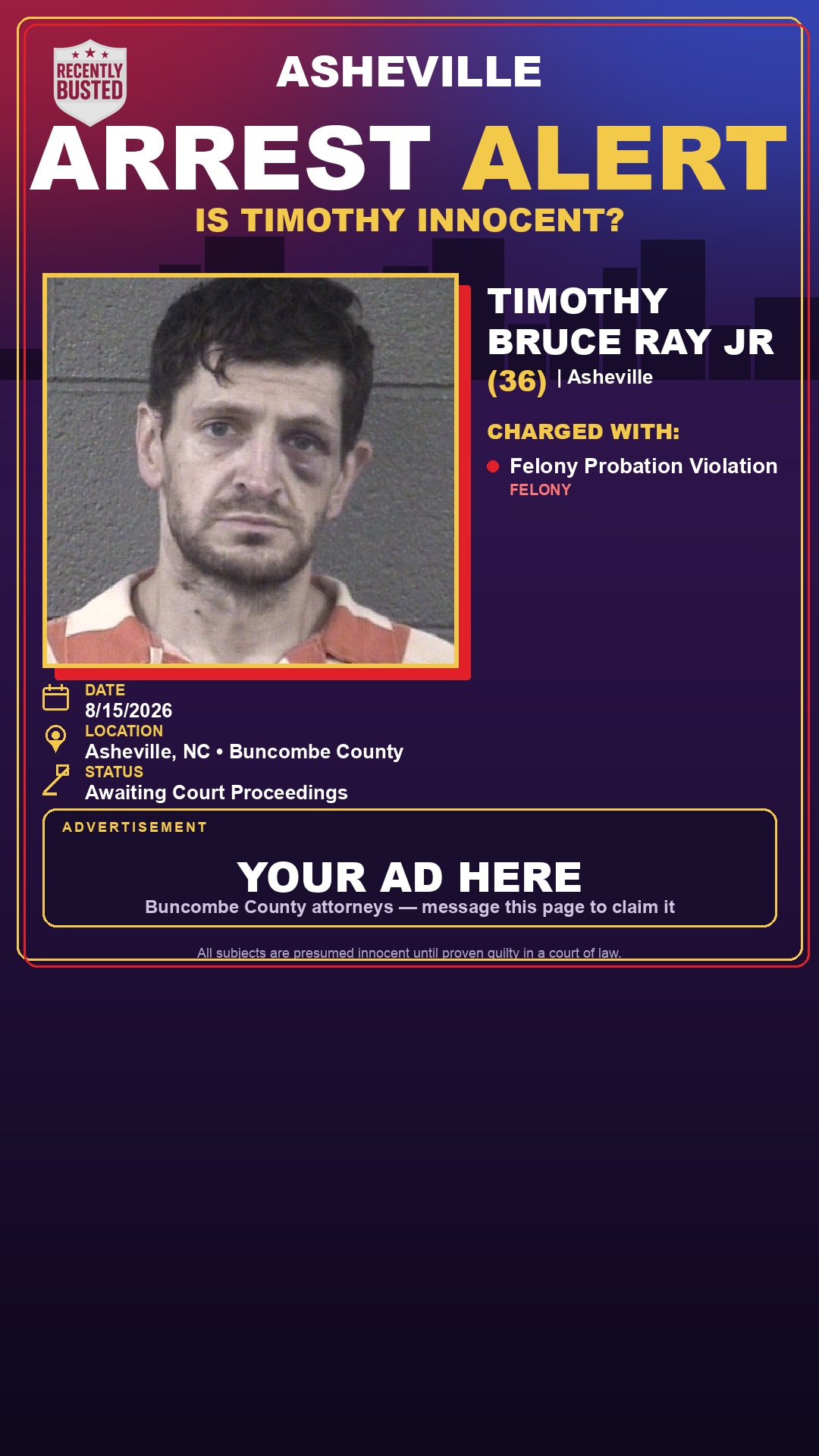 Arrest report - TIMOTHY BRUCE RAY JR