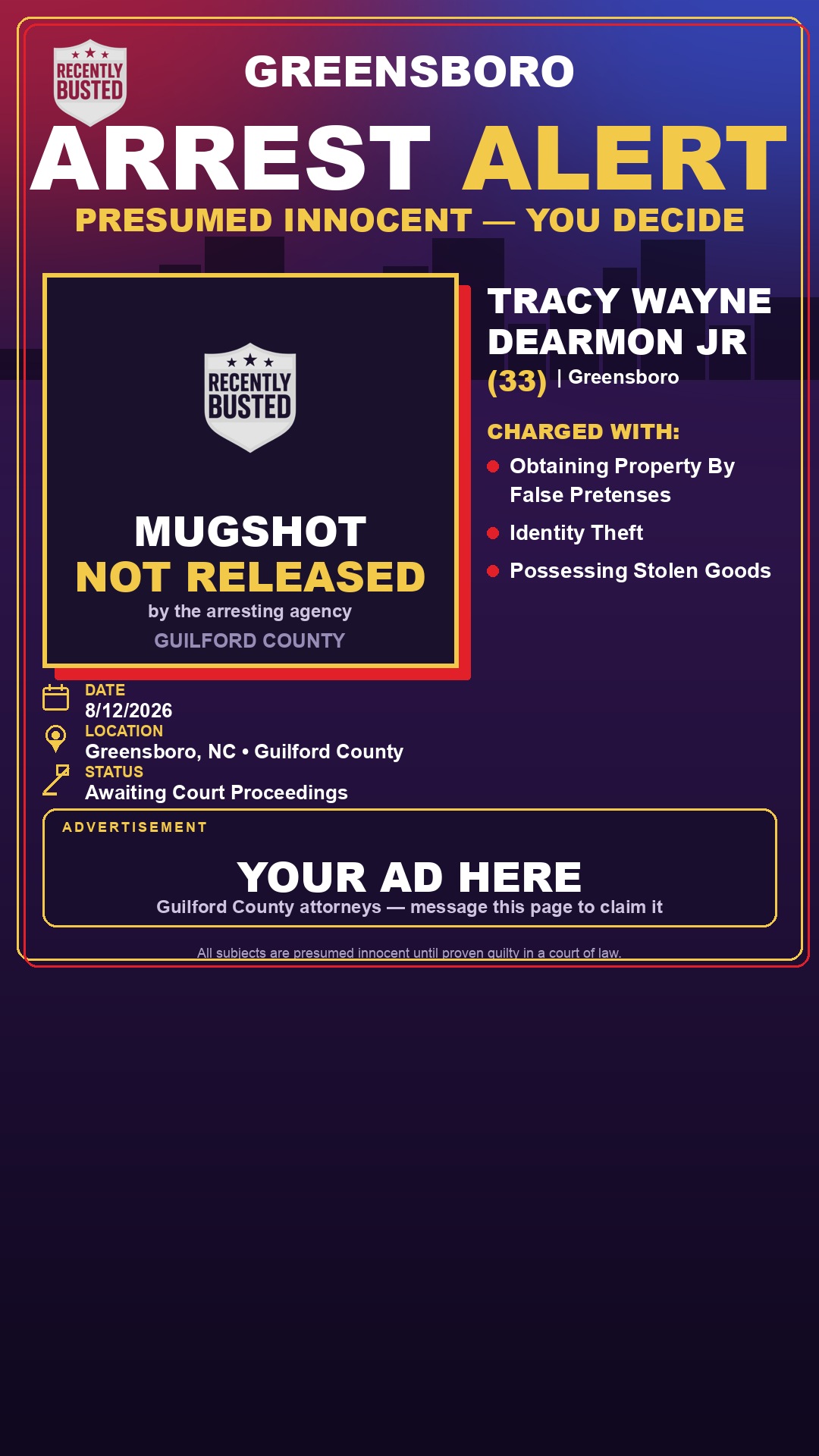 Arrest report - TRACY WAYNE DEARMON JR