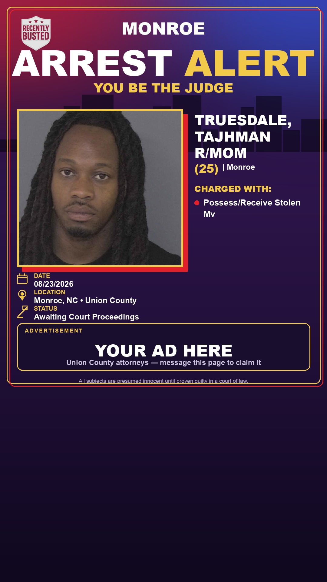 Arrest report - TRUESDALE, TAJHMAN R/MOM