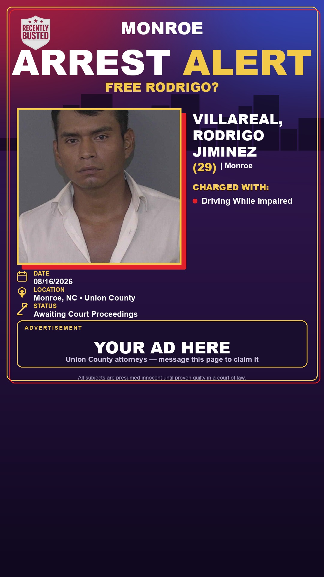 Arrest report - VILLAREAL, RODRIGO JIMINEZ
