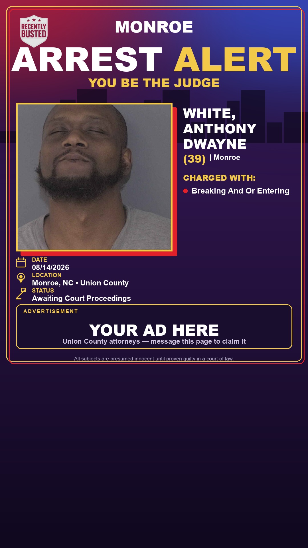Arrest report - WHITE, ANTHONY DWAYNE