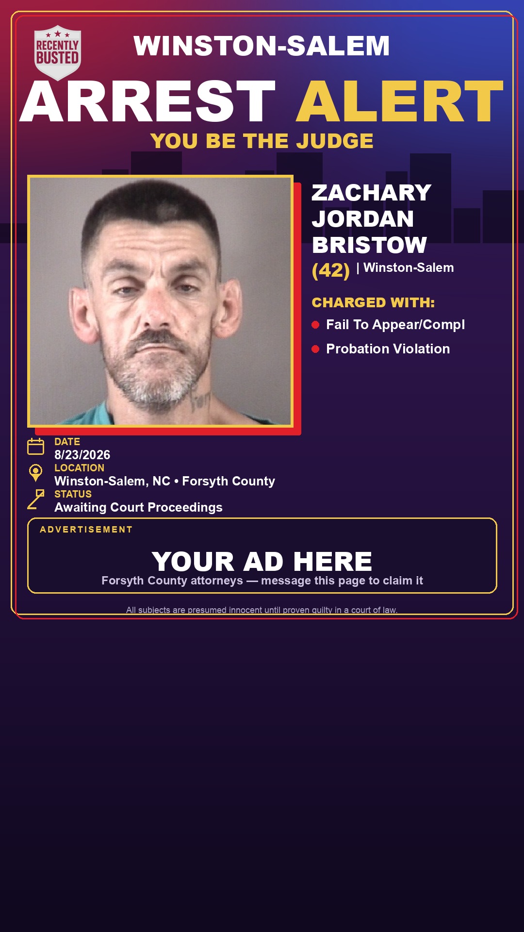 Arrest report - ZACHARY JORDAN BRISTOW