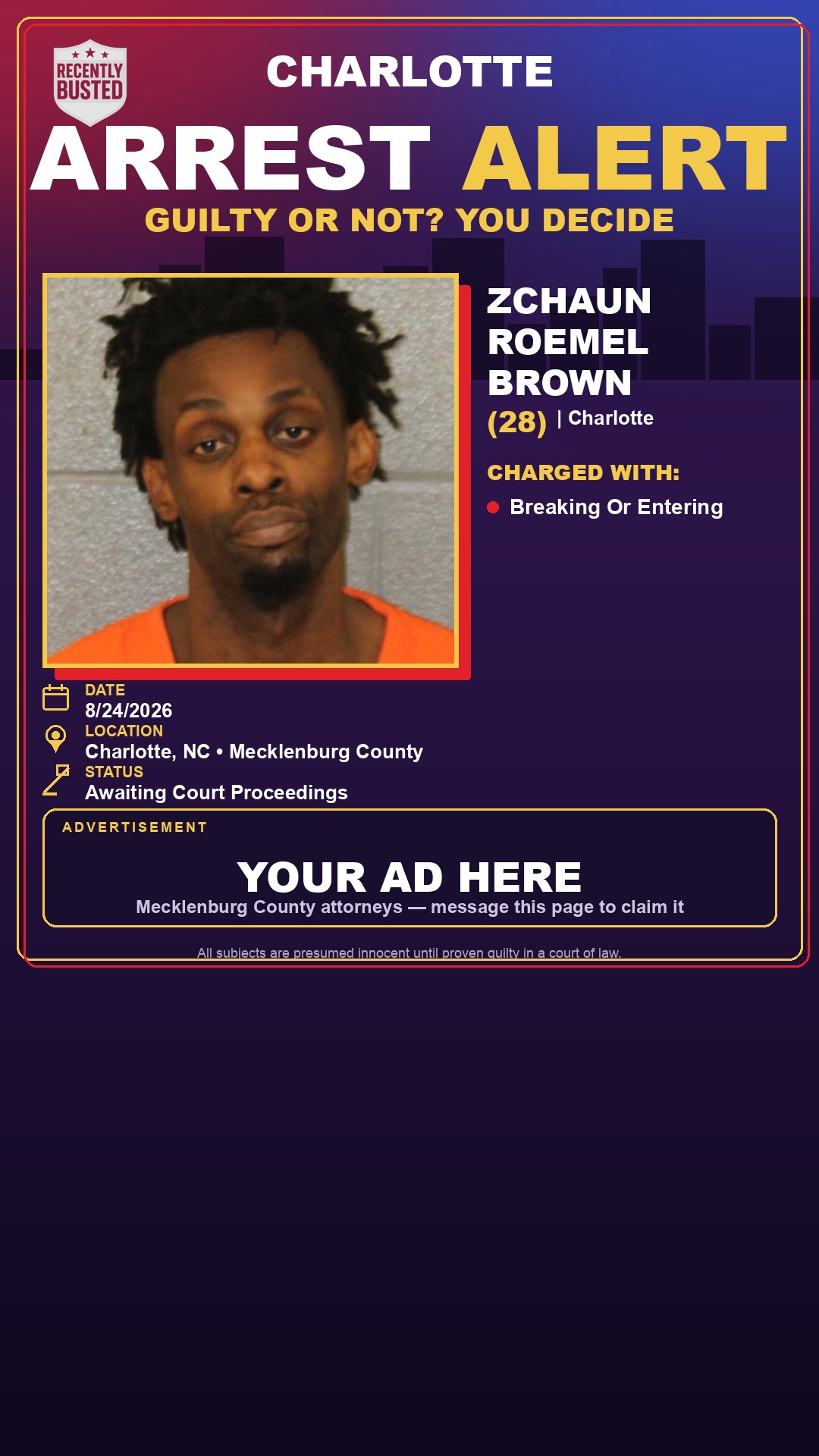 Arrest report - ZCHAUN ROEMEL BROWN