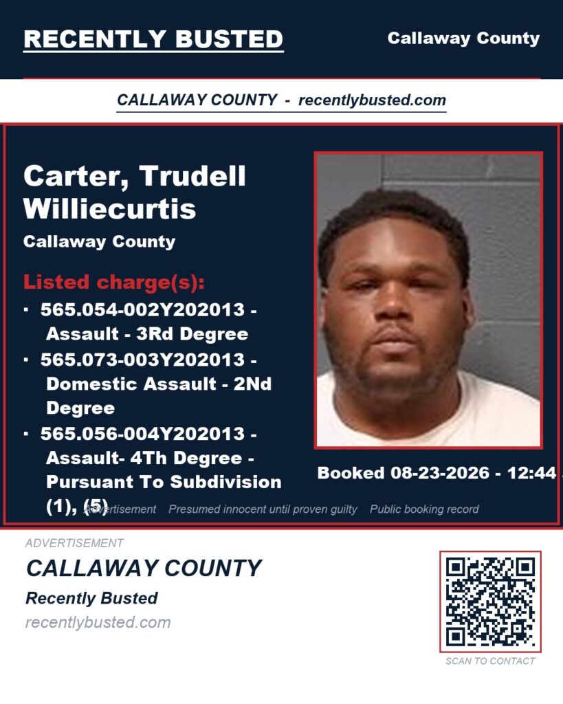 Carter, Trudell Williecurtis — arrest record card, Callaway County
