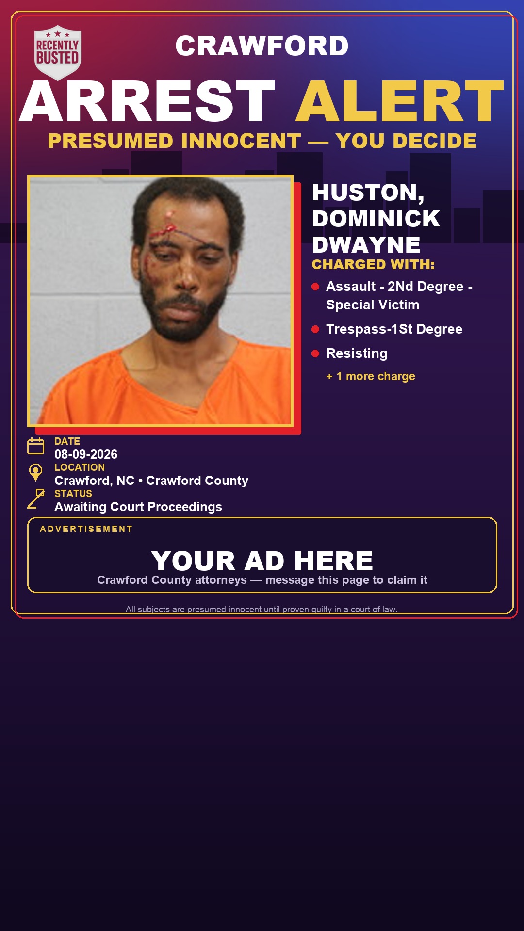 Arrest report - Huston, Dominick Dwayne