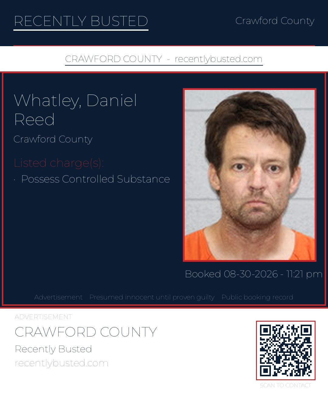 Whatley, Daniel Reed — arrest record card, Crawford County