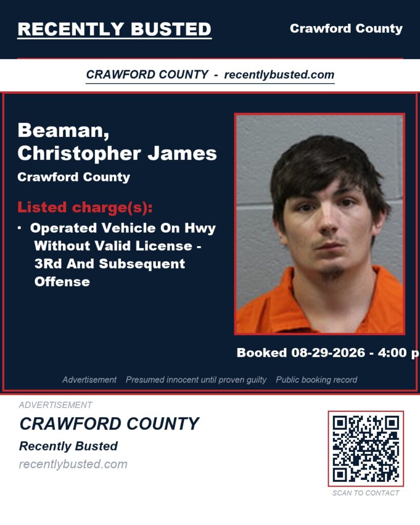 Beaman, Christopher James — arrest record card, Missouri